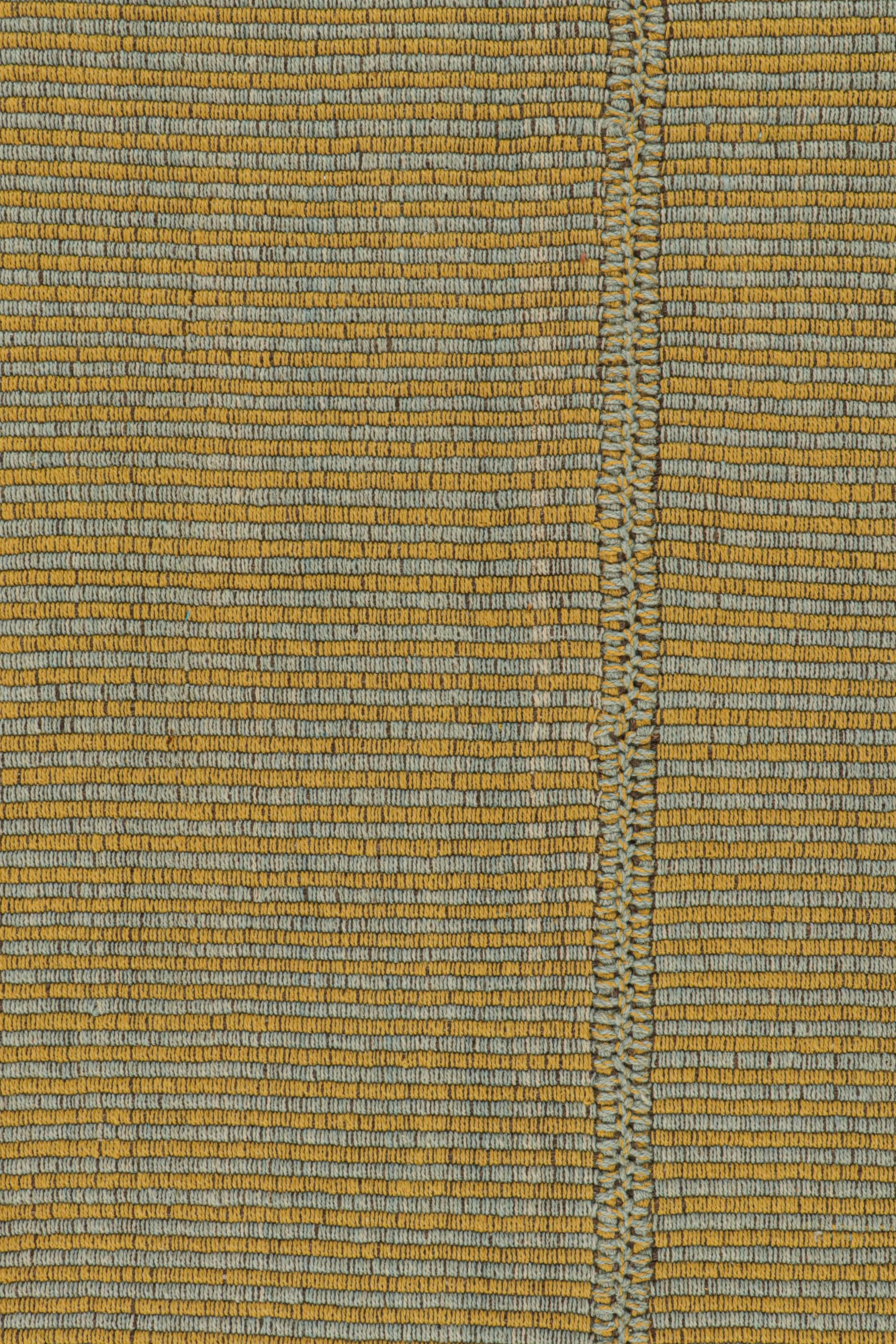 Rug & Kilim’s Contemporary Kilim Rug in Mustard with Sky Blue Stripes In New Condition For Sale In Long Island City, NY