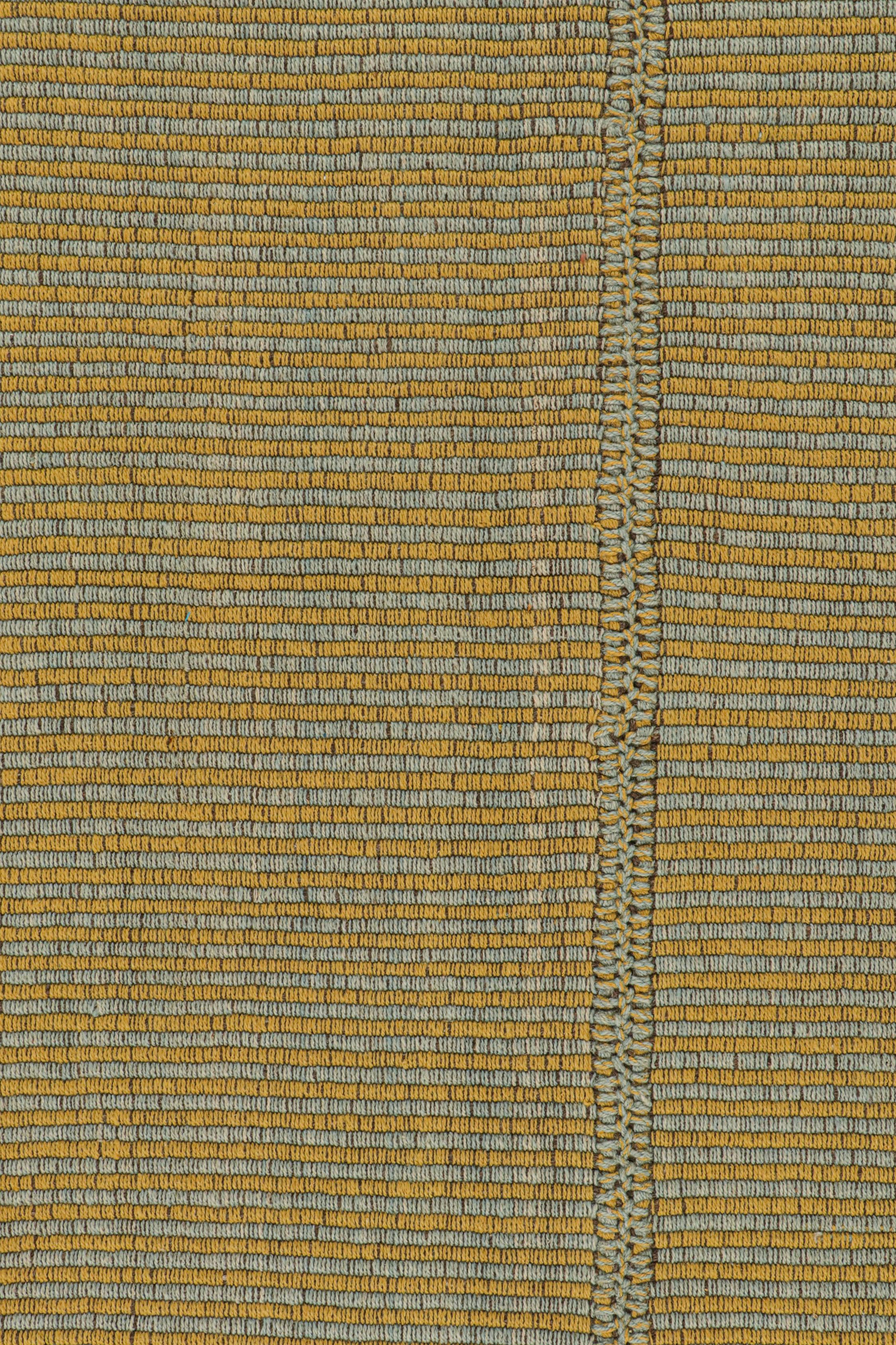 Rug & Kilim’s Contemporary Kilim Rug in Mustard with Sky Blue Stripes Neuf - En vente à Long Island City, NY