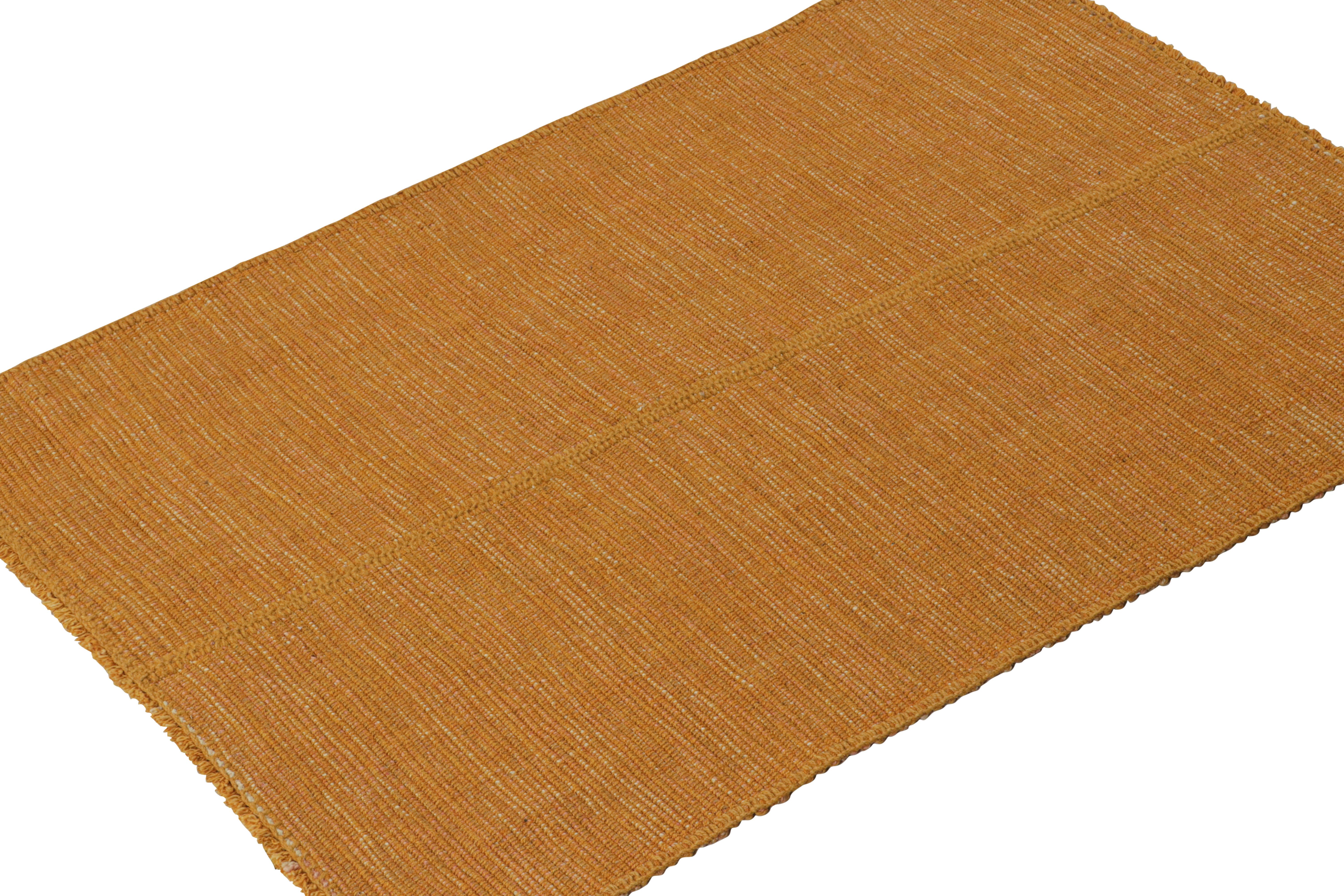 Modern Rug & Kilim’s Contemporary Kilim Rug in Ochre with Beige and Pink Accents For Sale