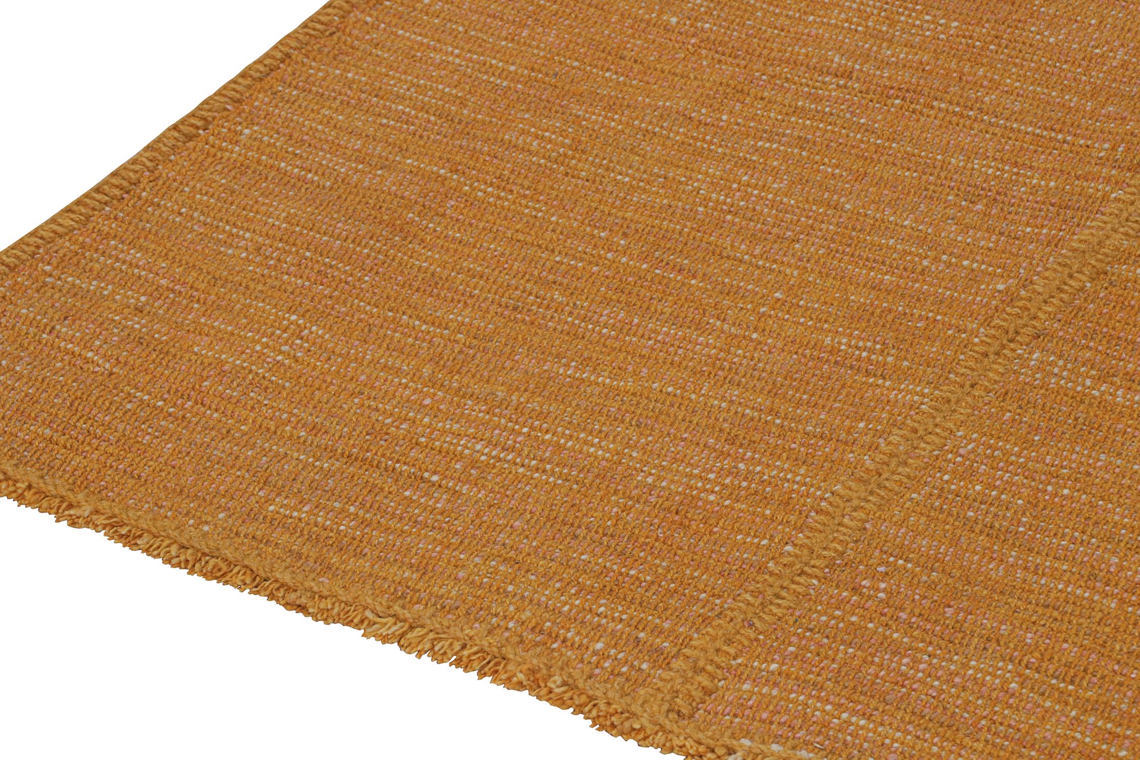 Hand-Knotted Rug & Kilim’s Contemporary Kilim Rug in Ochre with Beige and Pink Accents For Sale