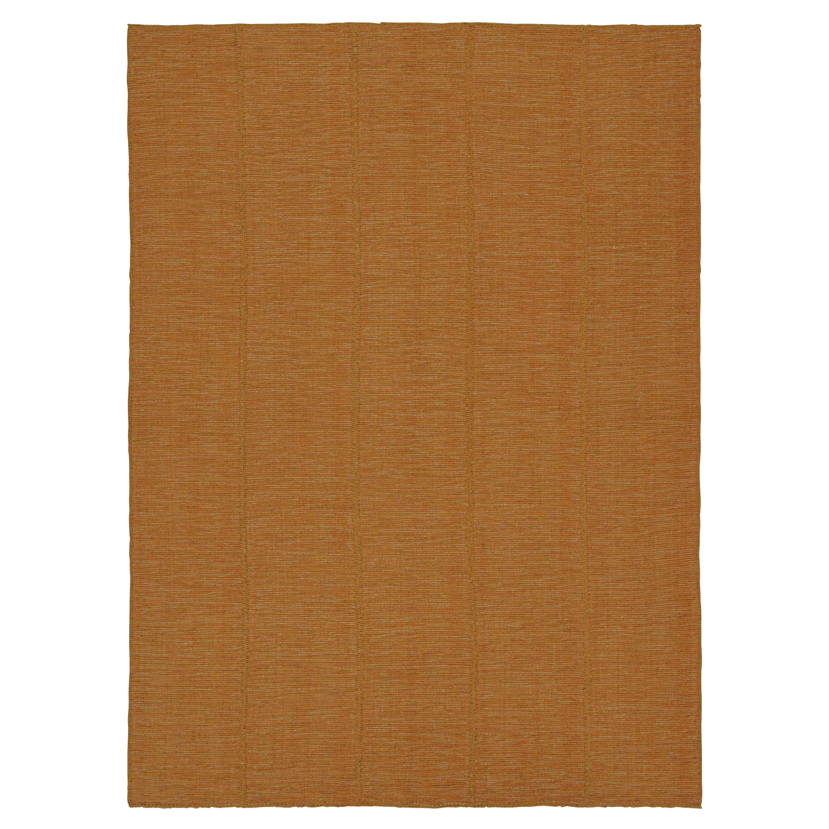 Rug & Kilim’s Contemporary Kilim Rug in Ochre with Beige and Pink Accents