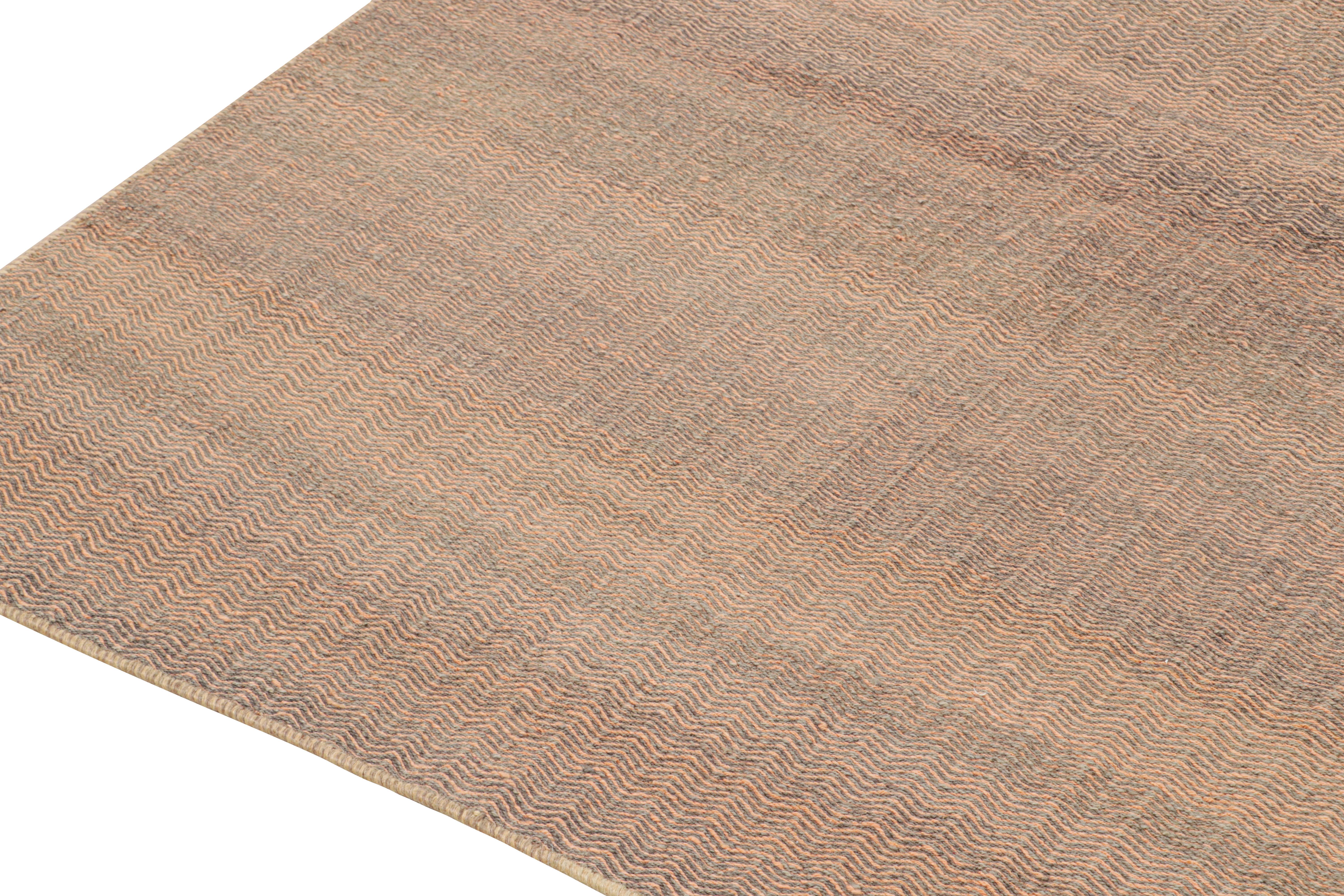 Hand-Knotted Rug & Kilim’s Contemporary Kilim Rug in Peach and Greige Chevrons For Sale