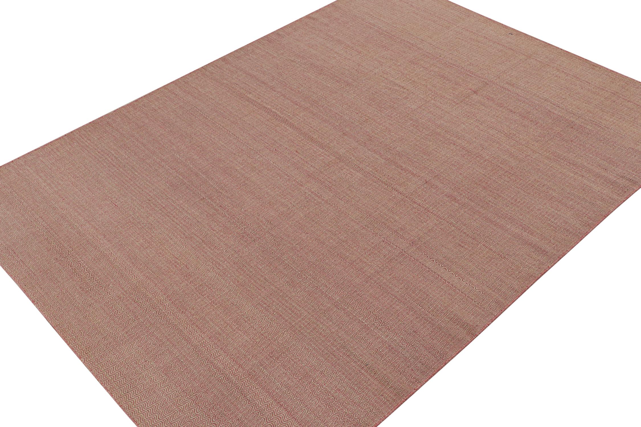 Modern Rug & Kilim’s Contemporary Kilim Rug in Pink and Beige Chevrons For Sale
