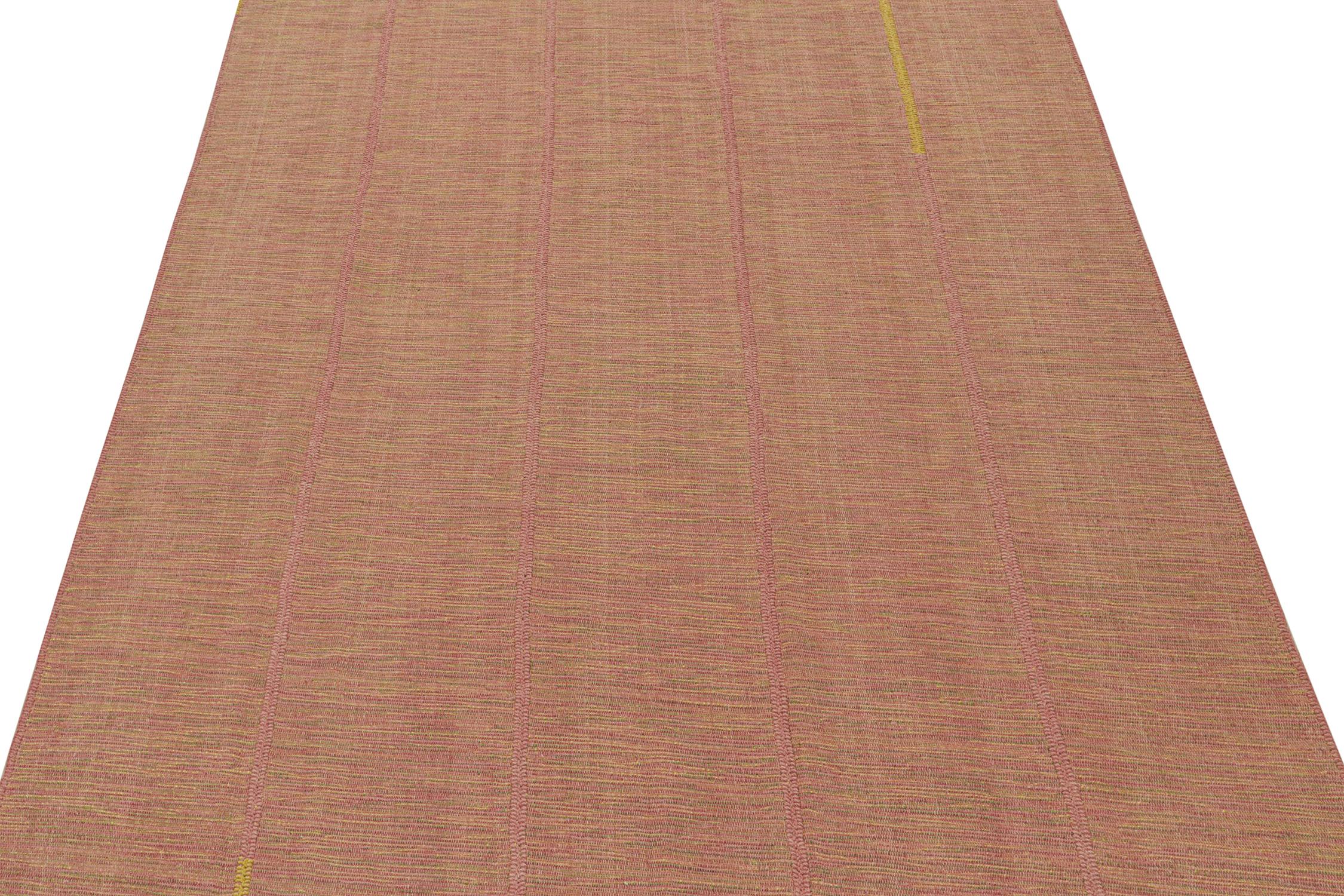 Modern Rug & Kilim’s Contemporary Kilim Rug in Pink with Gold and Chartreuse Accents For Sale