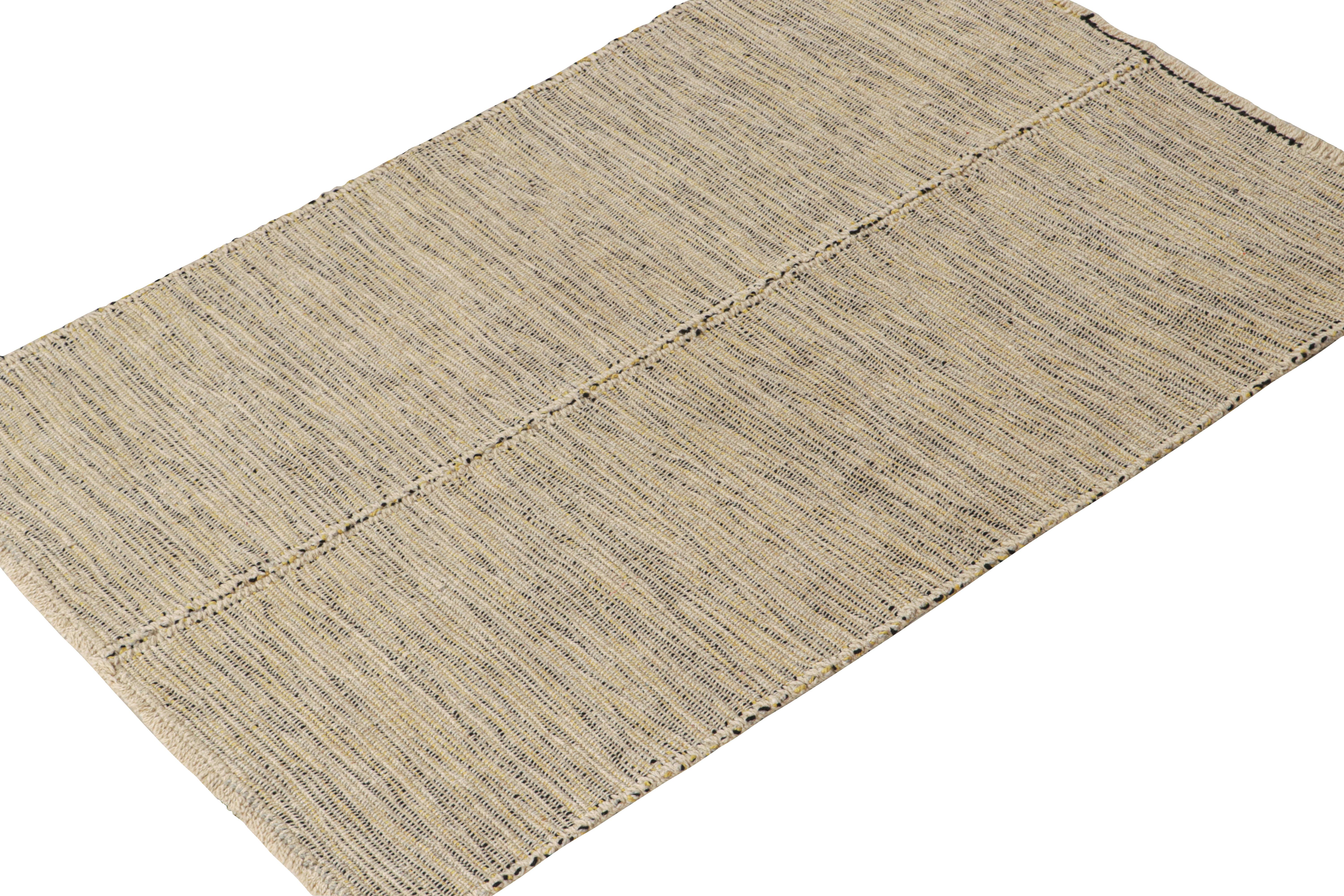 Modern Rug & Kilims Contemporary Kilim Rug in Beige with Black and Yellow Accents For Sale