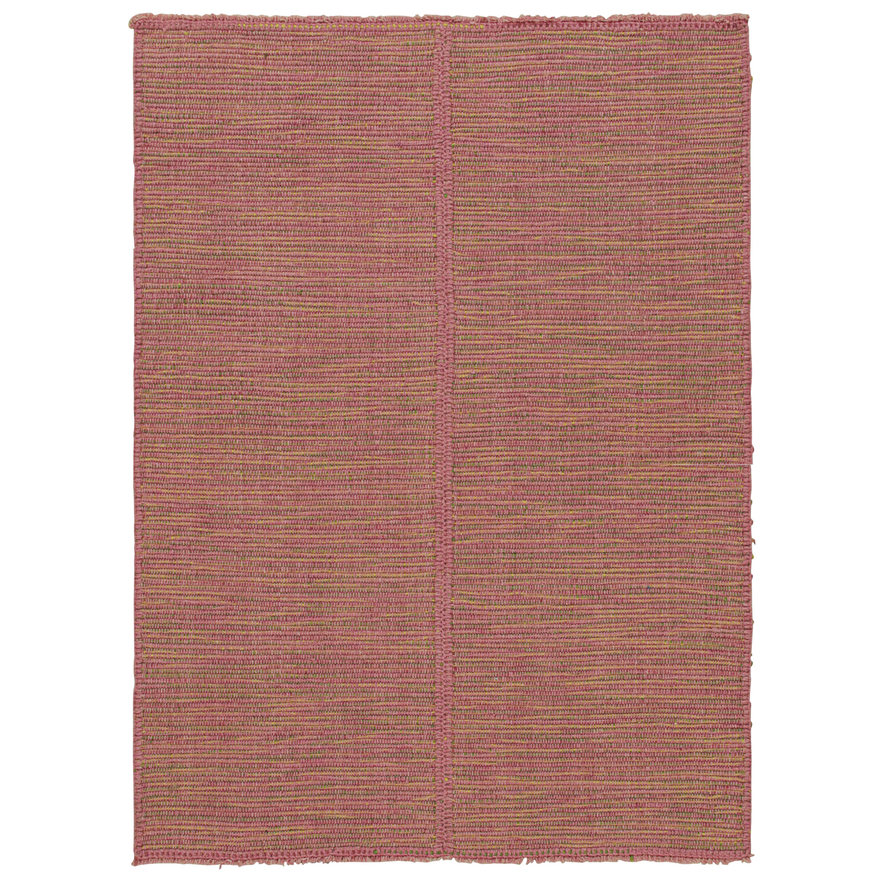 Rug & Kilim’s Contemporary Kilim Rug in Pink with Yellow and Green Accents For Sale