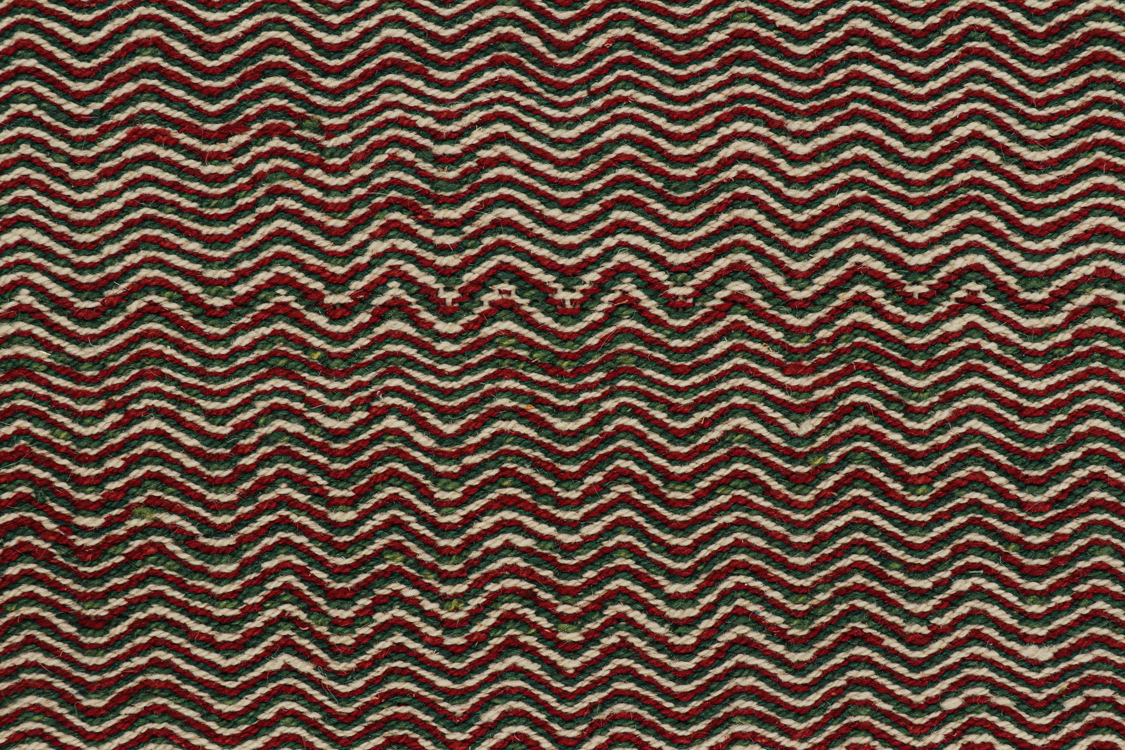 Rug & Kilim’s Contemporary Kilim Rug in Red, Green, and White Chevrons In New Condition For Sale In Long Island City, NY