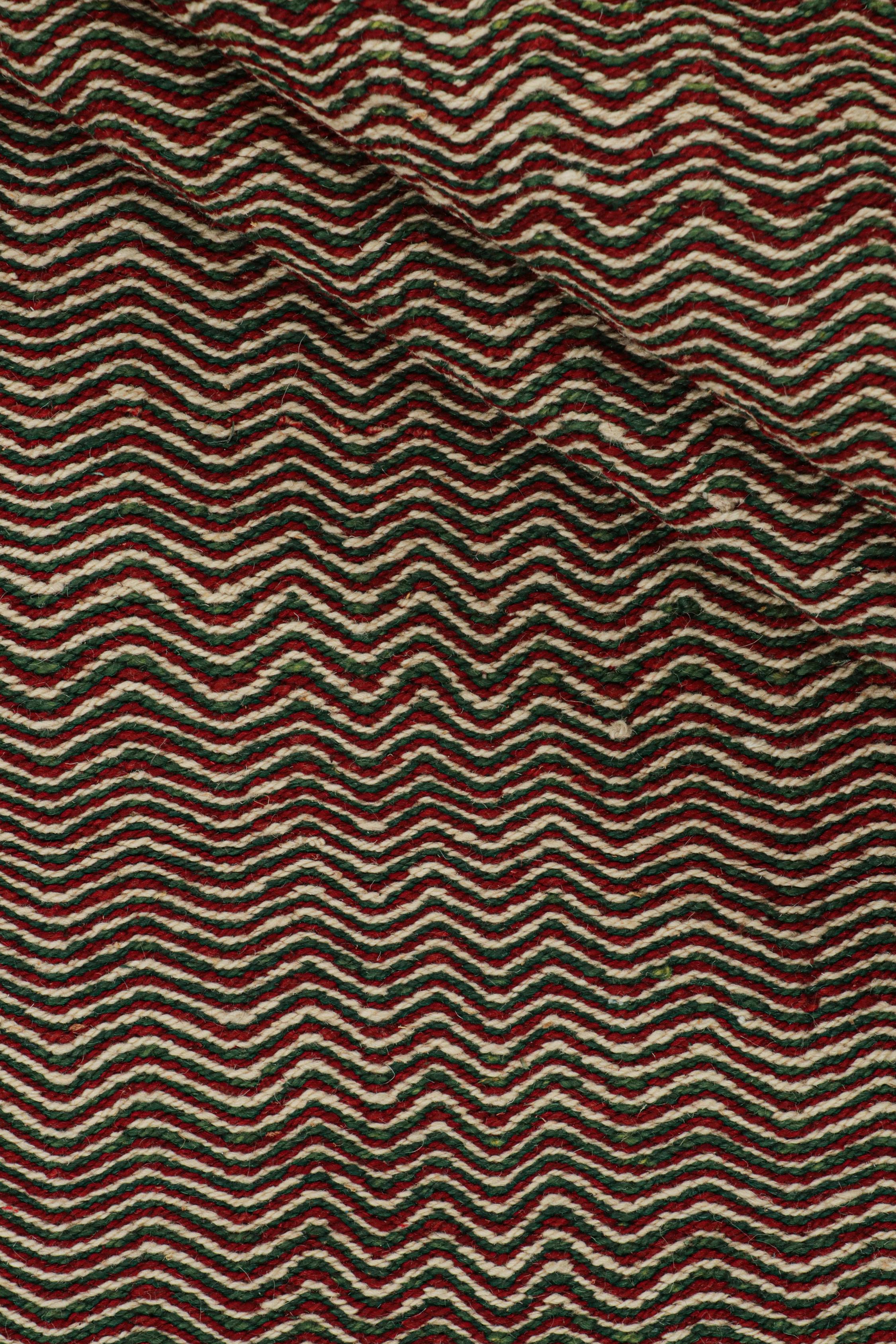 Wool Rug & Kilim’s Contemporary Kilim Rug in Red, Green, and White Chevrons For Sale
