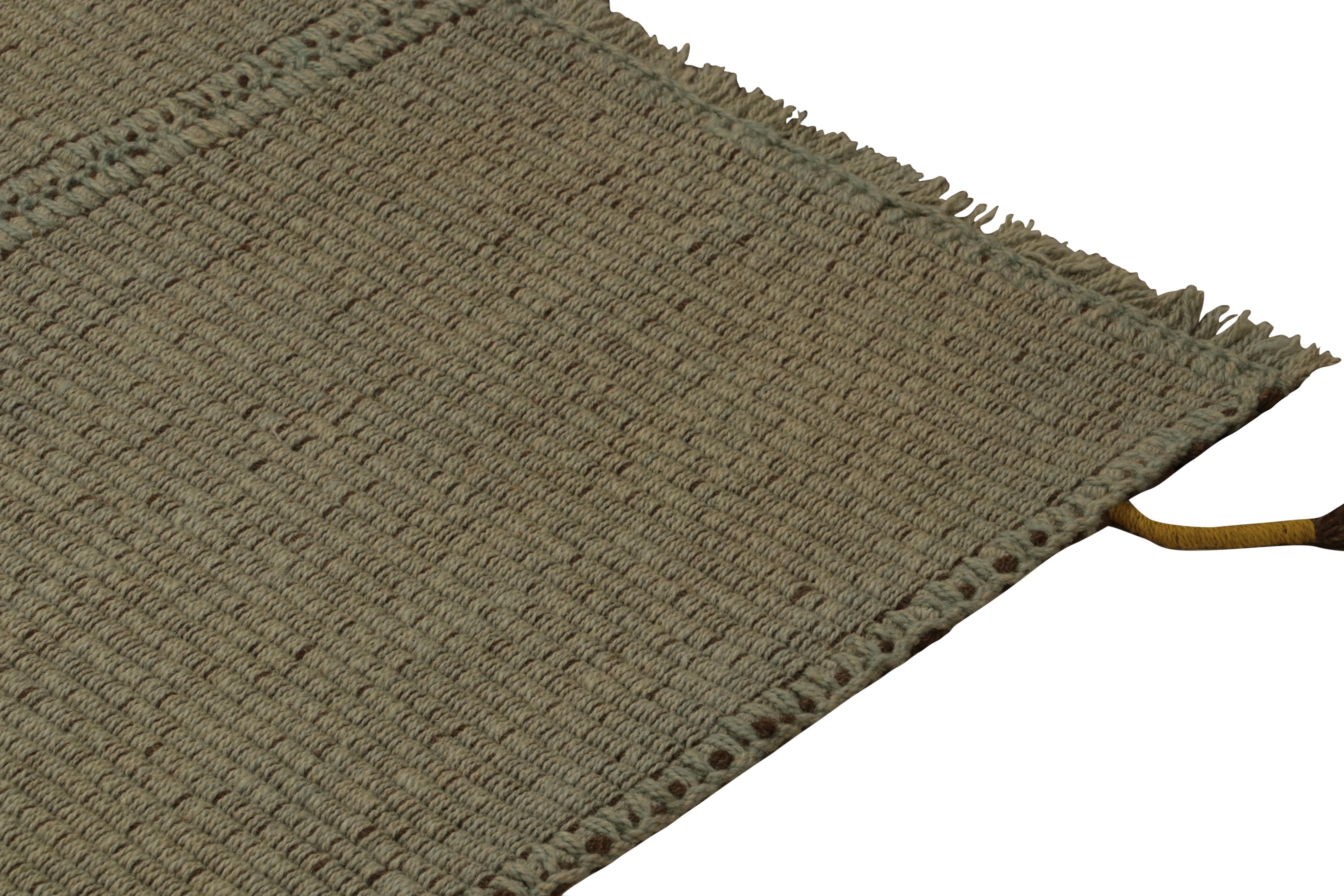 Hand-Knotted Rug & Kilim’s Contemporary Kilim Runner in Blue with Beige and Brown Accents For Sale
