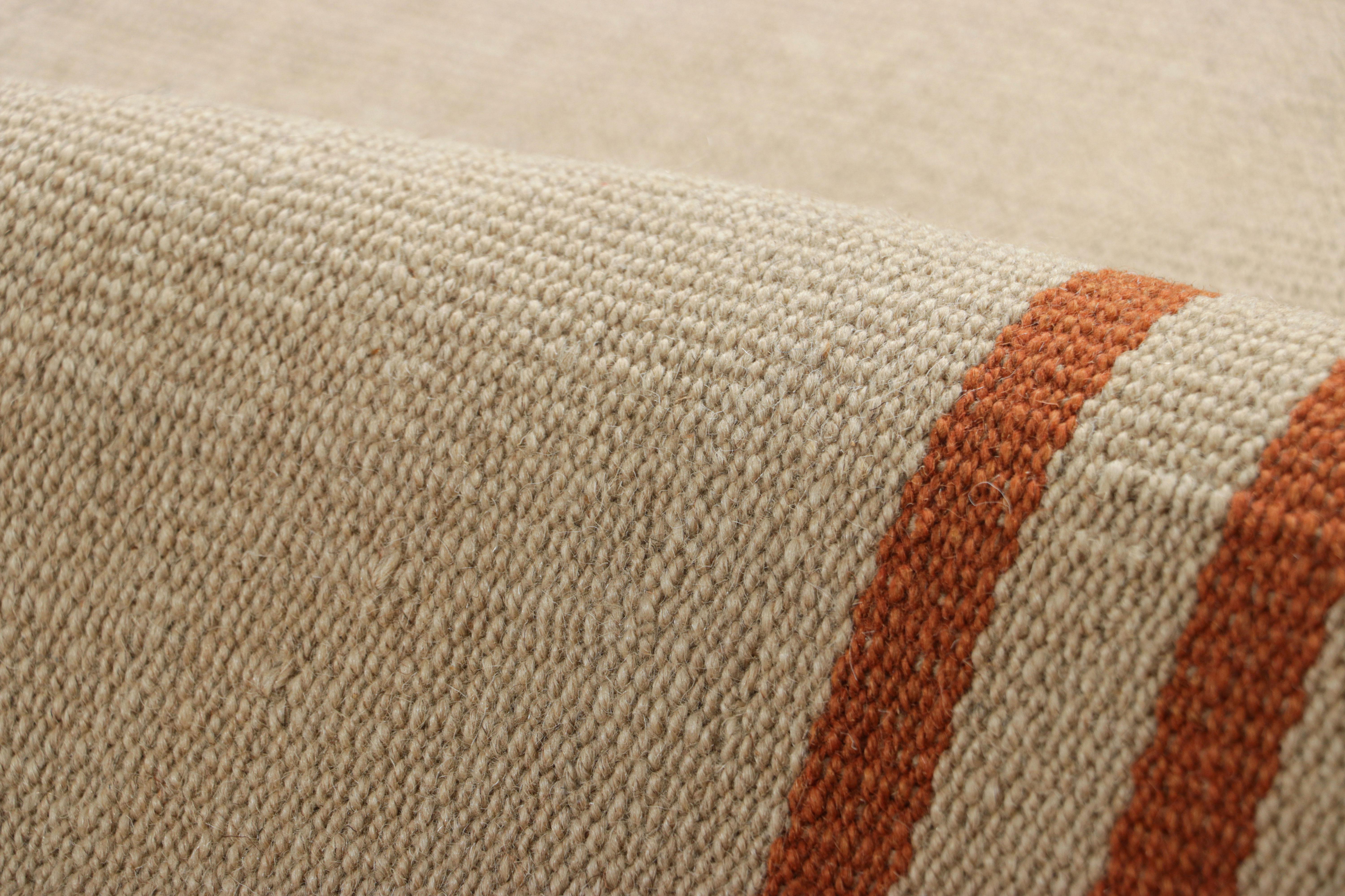 Rug & Kilim’s Contemporary Kilim Runner Rug in Beige with Orange Stripes In New Condition For Sale In Long Island City, NY