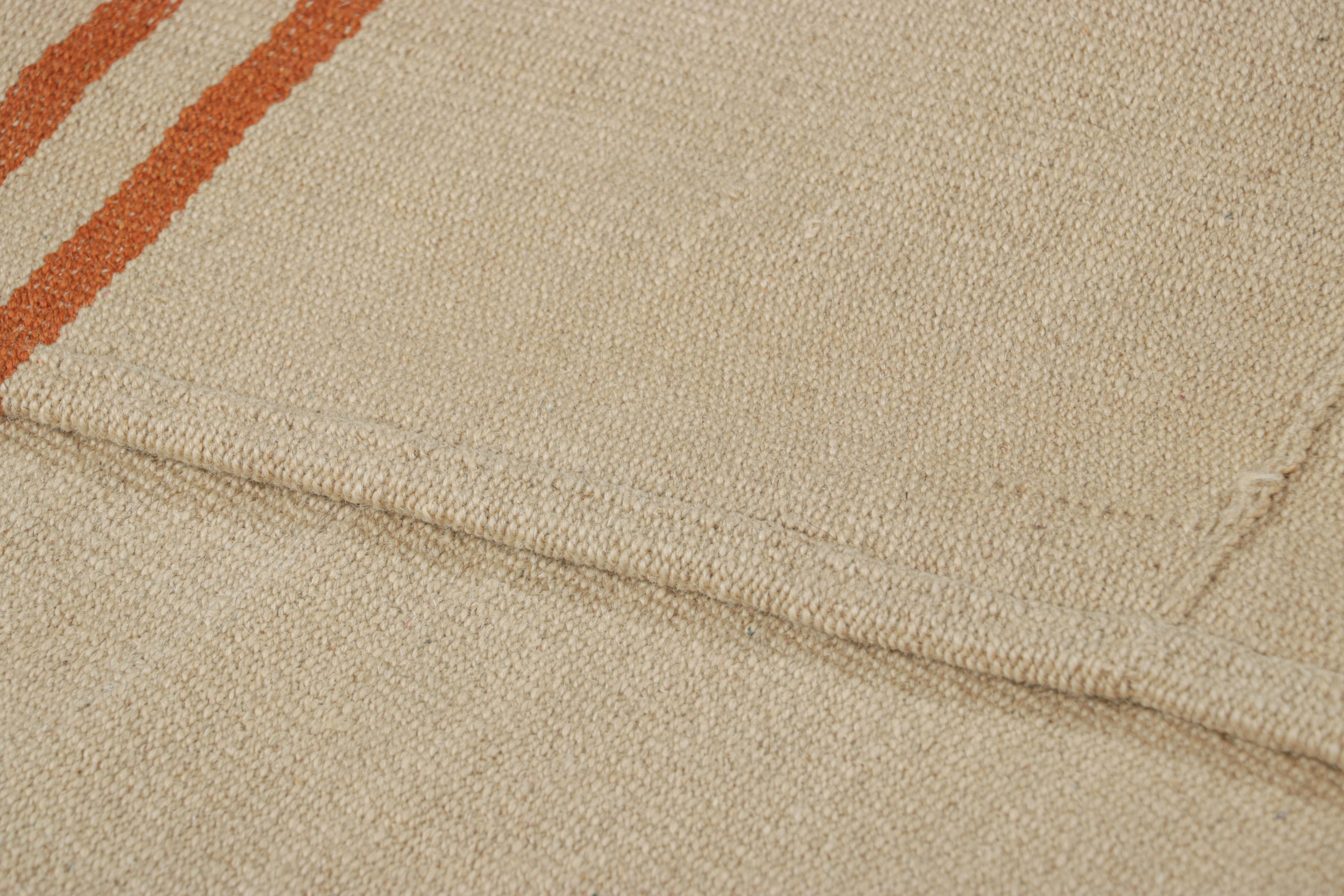 Wool Rug & Kilim’s Contemporary Kilim Runner Rug in Beige with Orange Stripes For Sale