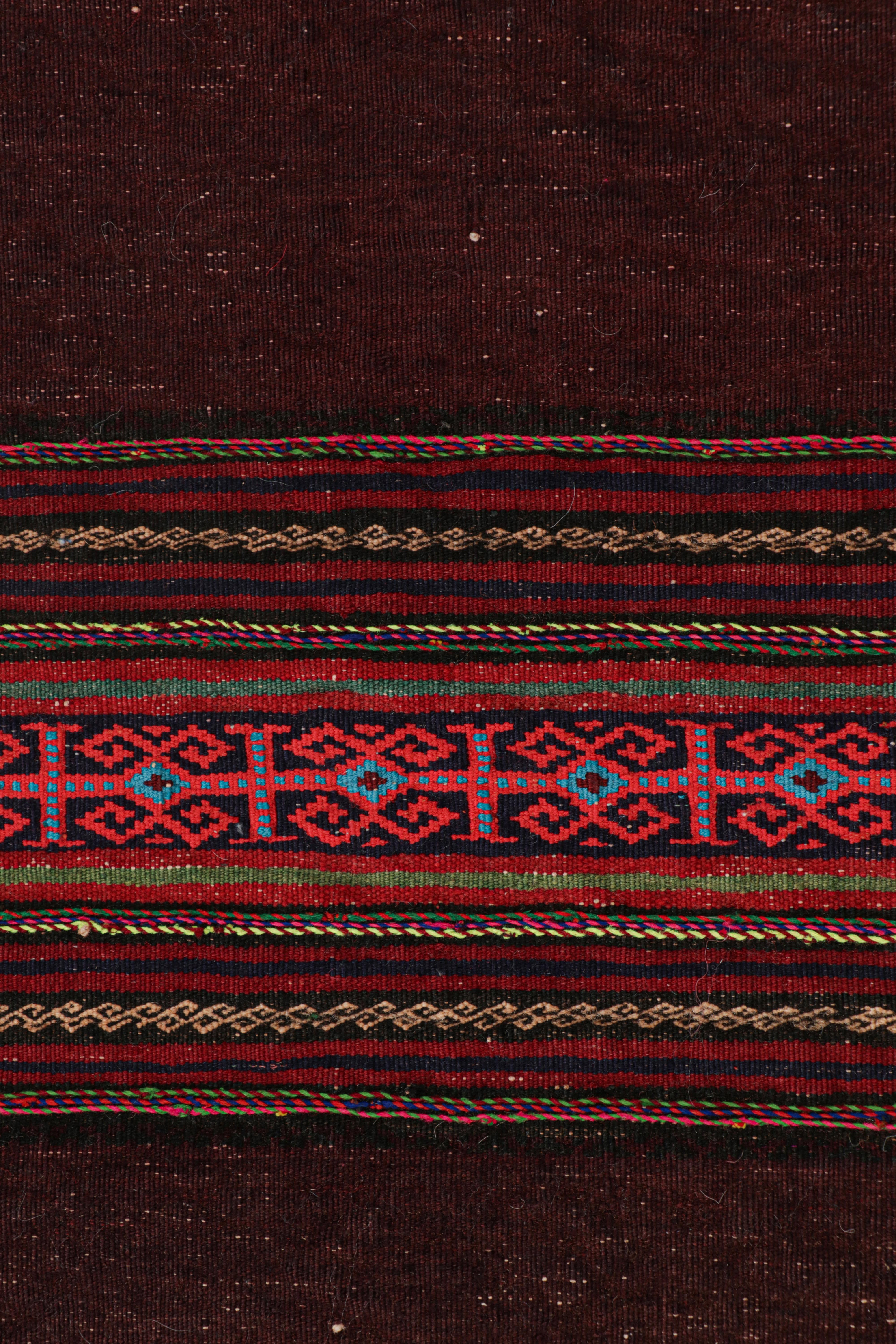 Tribal Rug & Kilim’s Contemporary Kilim Runner Rug in Burgundy with Geometric Stripes For Sale
