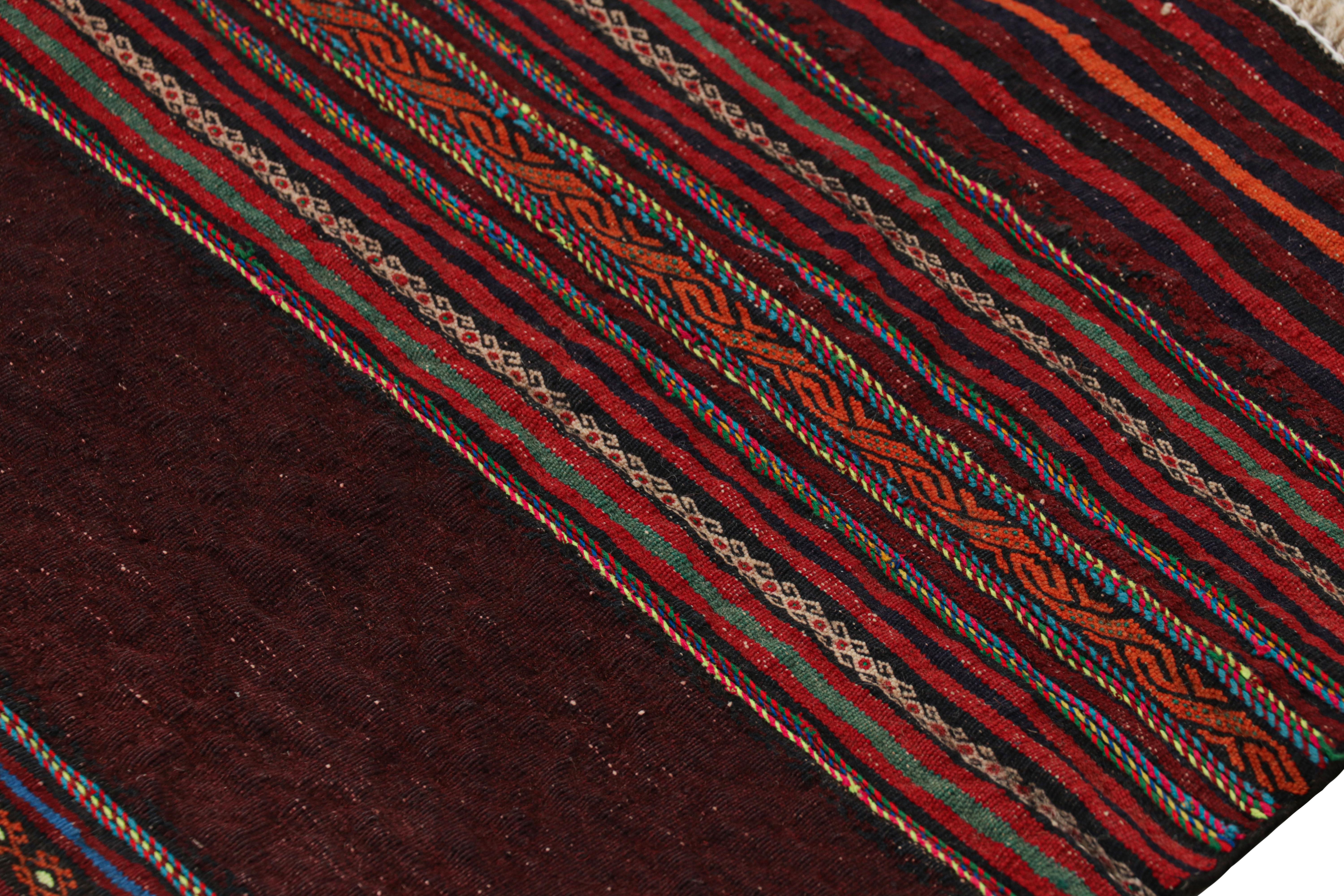 Rug & Kilim’s Contemporary Kilim Runner Rug in Burgundy with Geometric Stripes In New Condition For Sale In Long Island City, NY