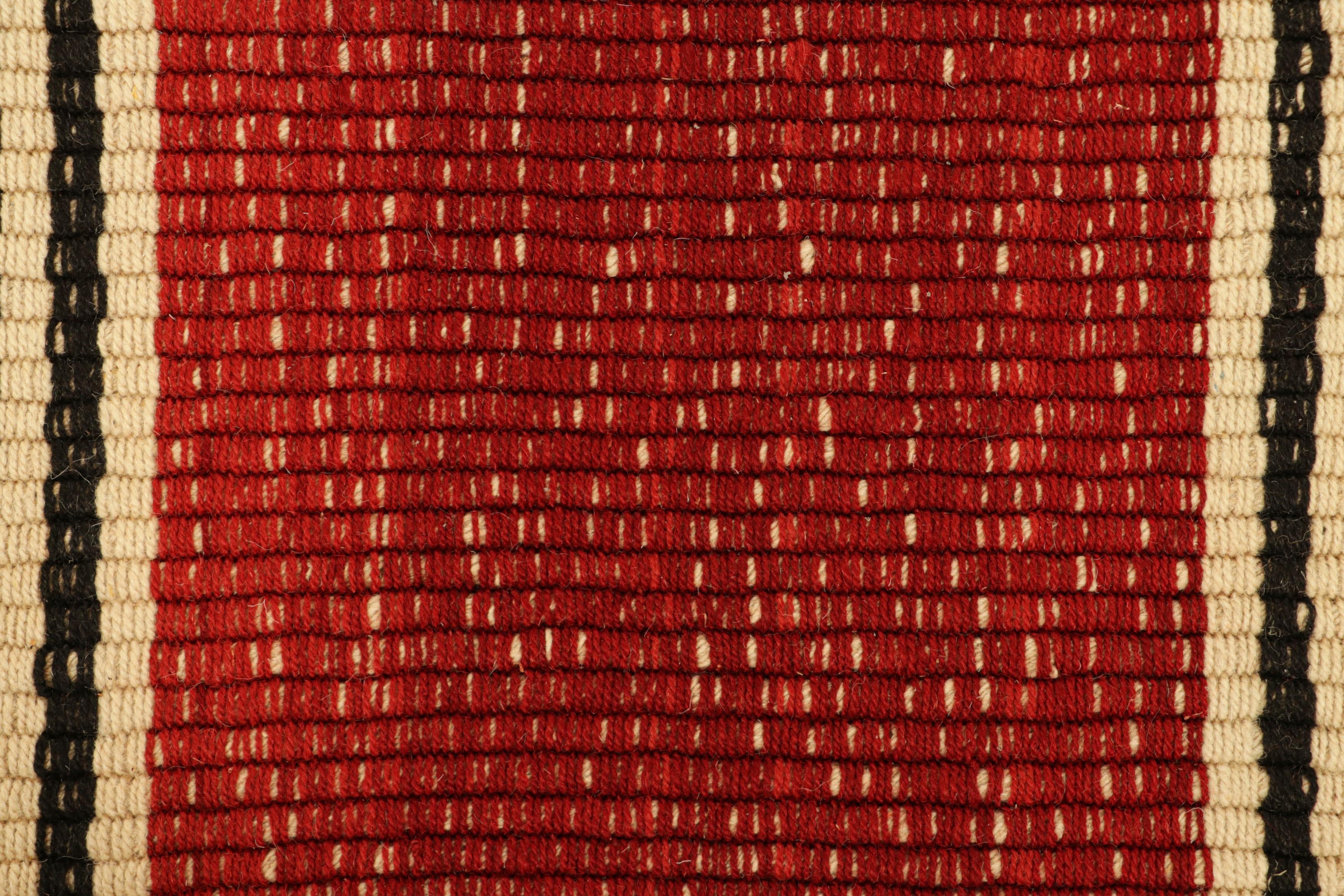 Modern Rug & Kilim’s Contemporary Kilim Runner Rug in Red with Beige and Black Stripes For Sale