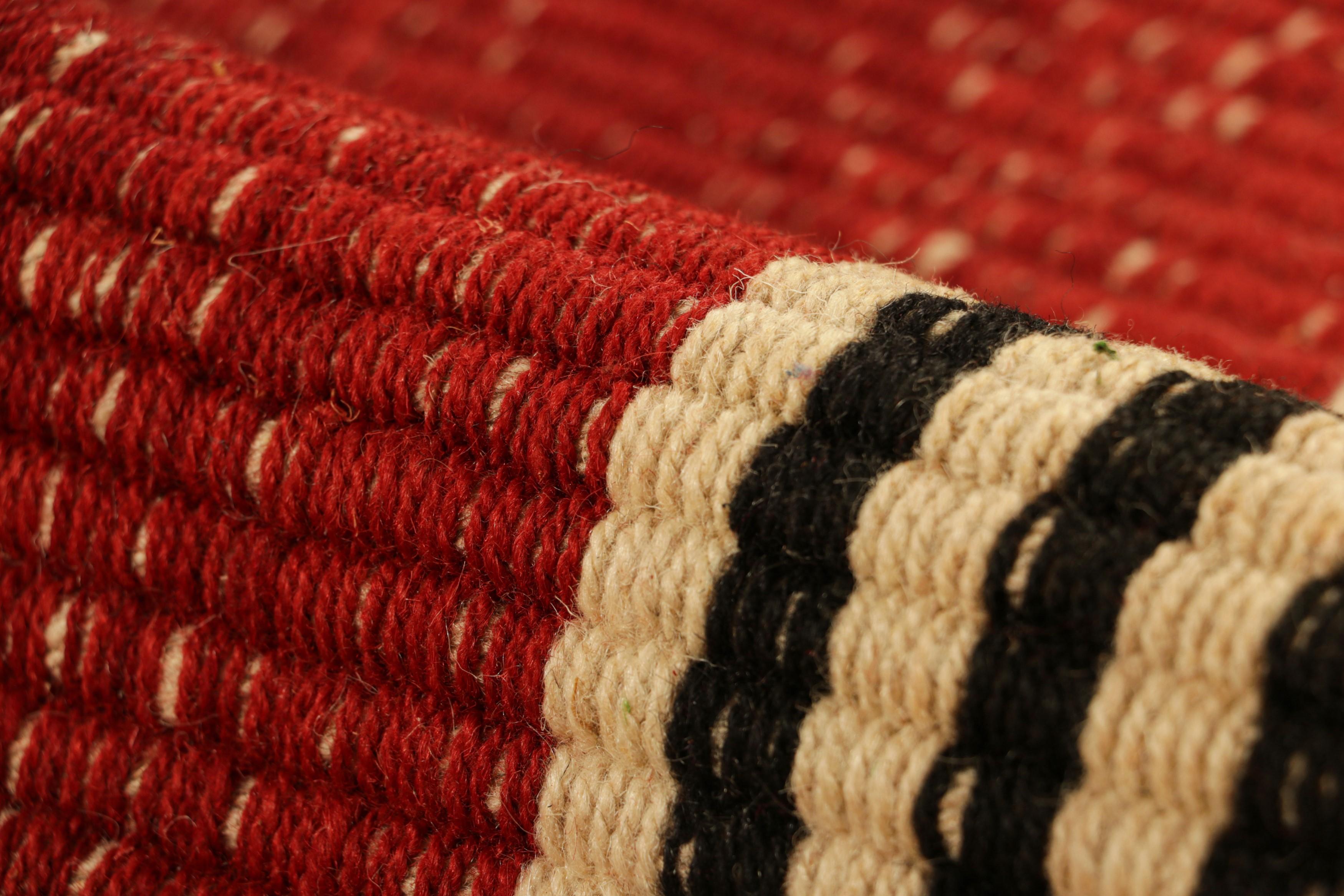 Rug & Kilim’s Contemporary Kilim Runner Rug in Red with Beige and Black Stripes For Sale 1