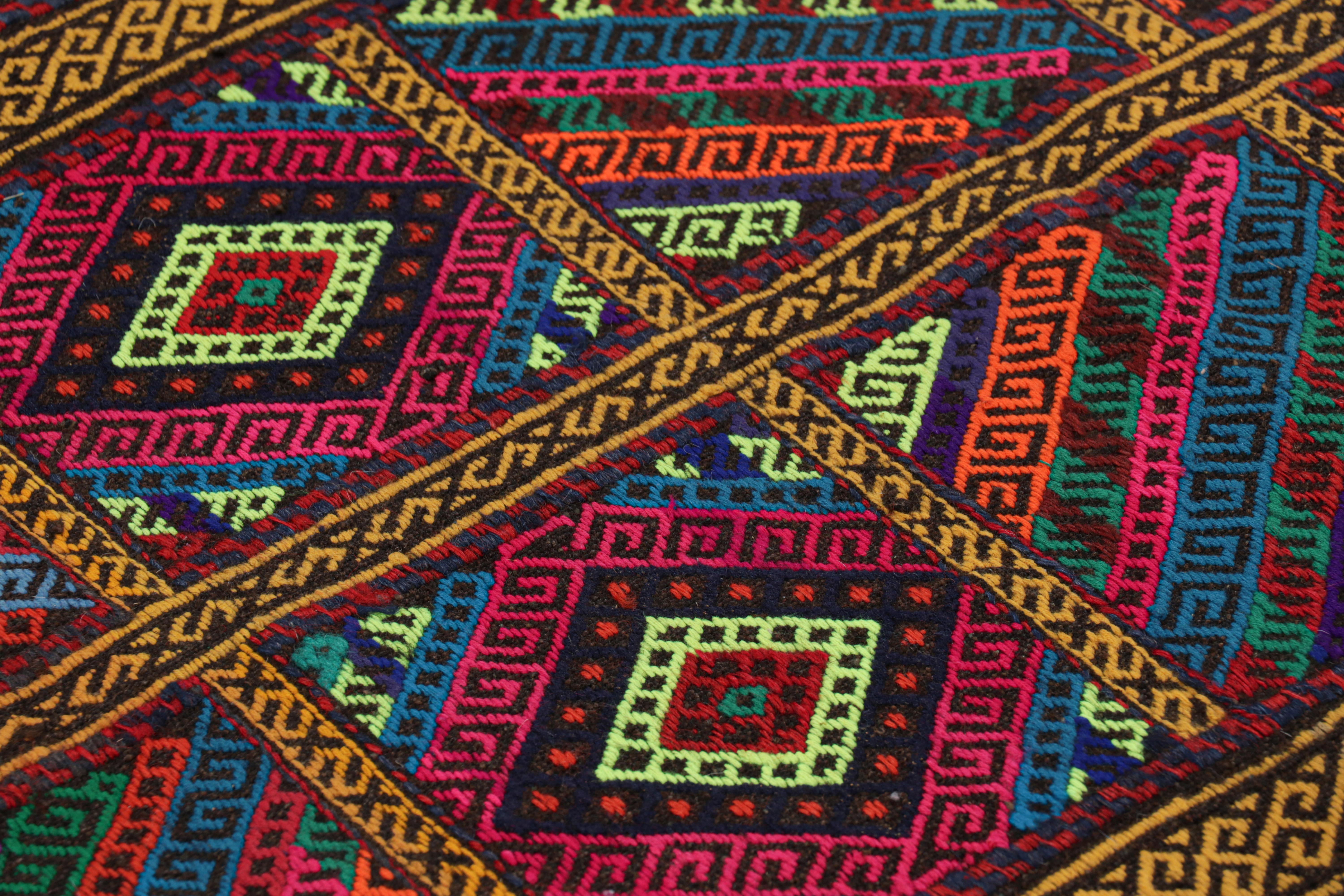Handwoven in wool, this 2x7 modern geometric kilim runner rug represents a new line of tribal carpets in the Modern Classics Collection by Rug & Kilim. Each piece represents the work of women weavers in Afghanistan, preserving the rich tradition of