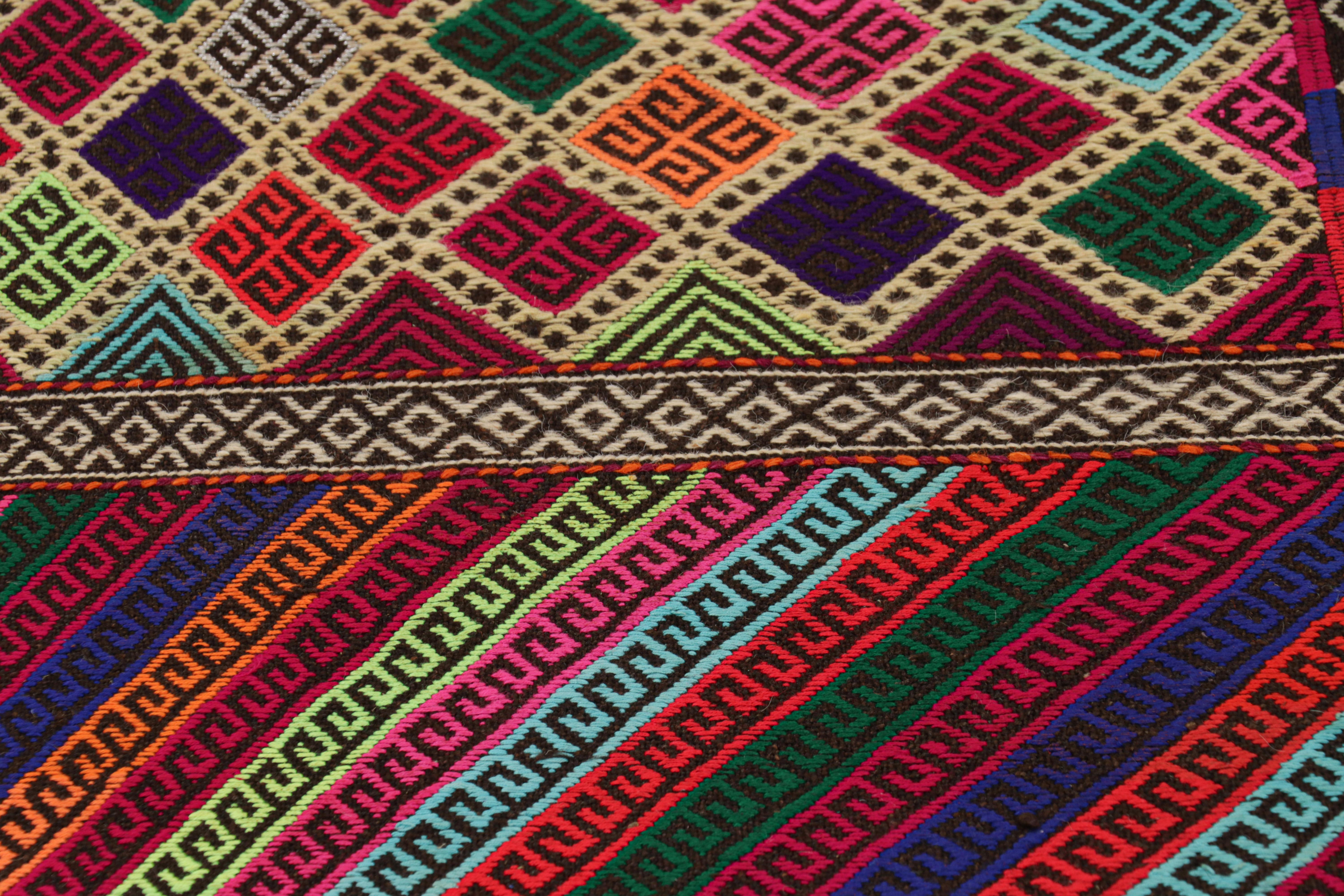 Tribal Rug & Kilim’s Contemporary Kilim Runner Rug with Polychromatic Geometric Pattern For Sale