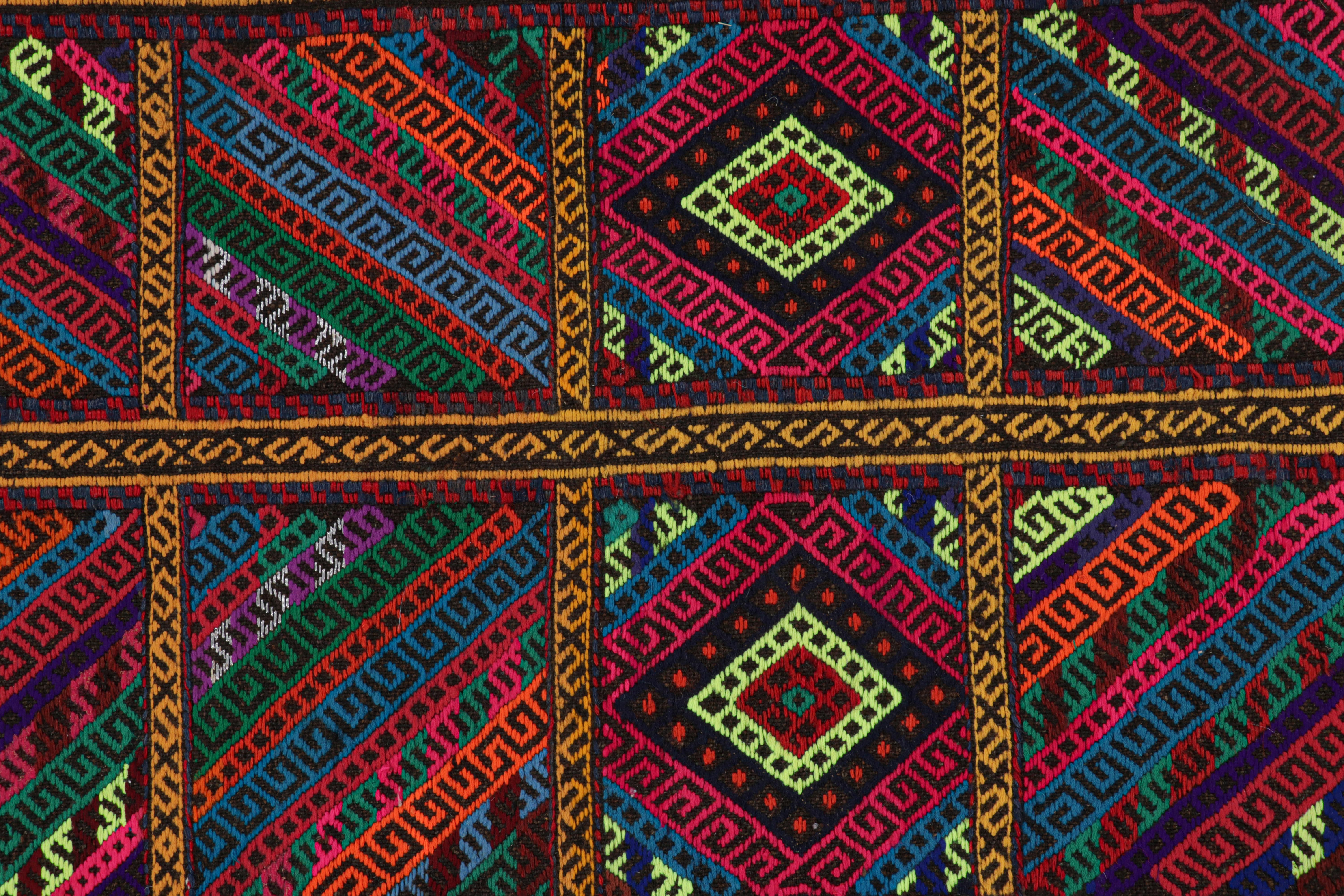 Tribal Rug & Kilim’s Contemporary Kilim Runner Rug with Polychromatic Geometric Pattern For Sale