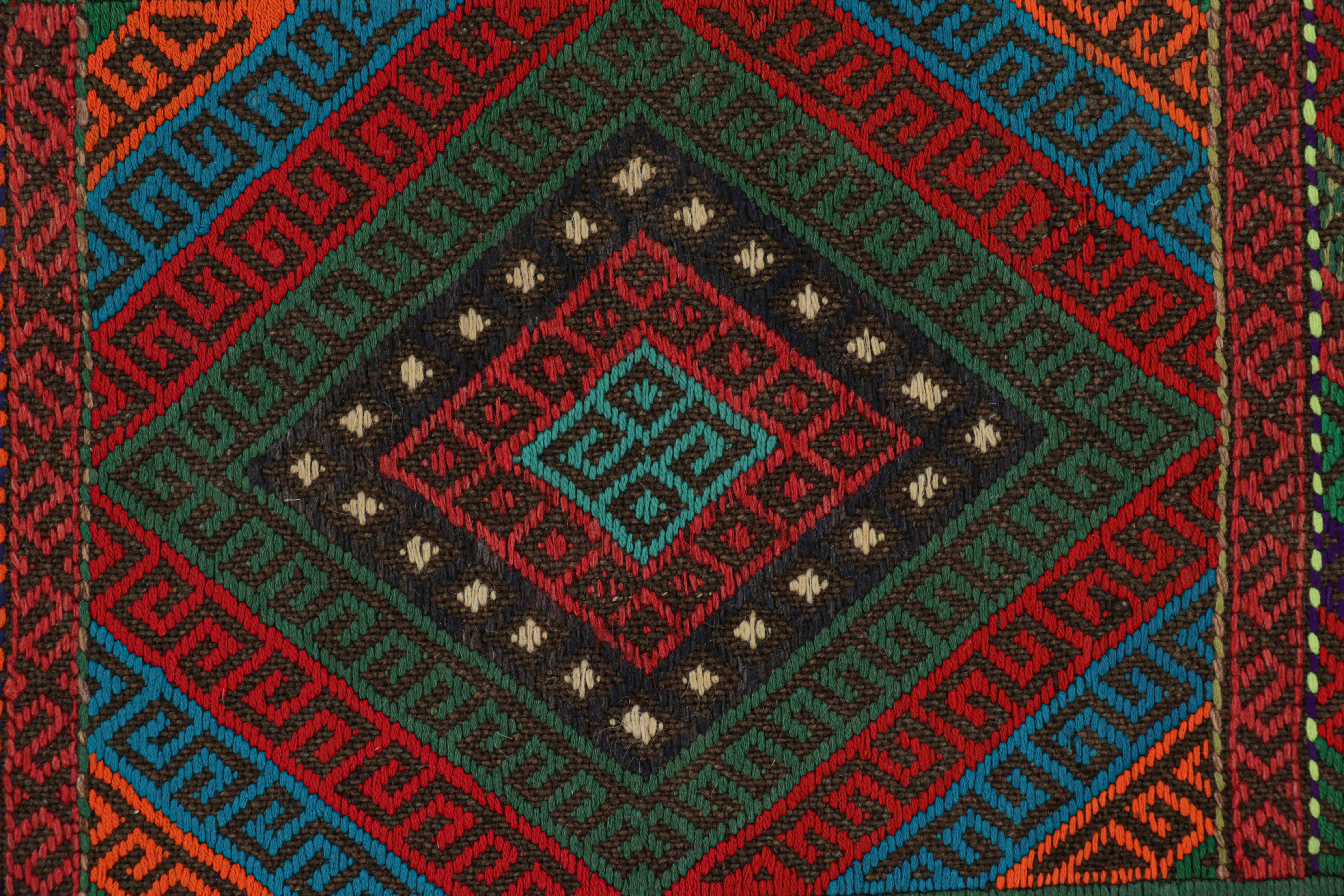 Tribal Rug & Kilim’s Contemporary Kilim Runner Rug with Polychromatic Geometric Pattern For Sale