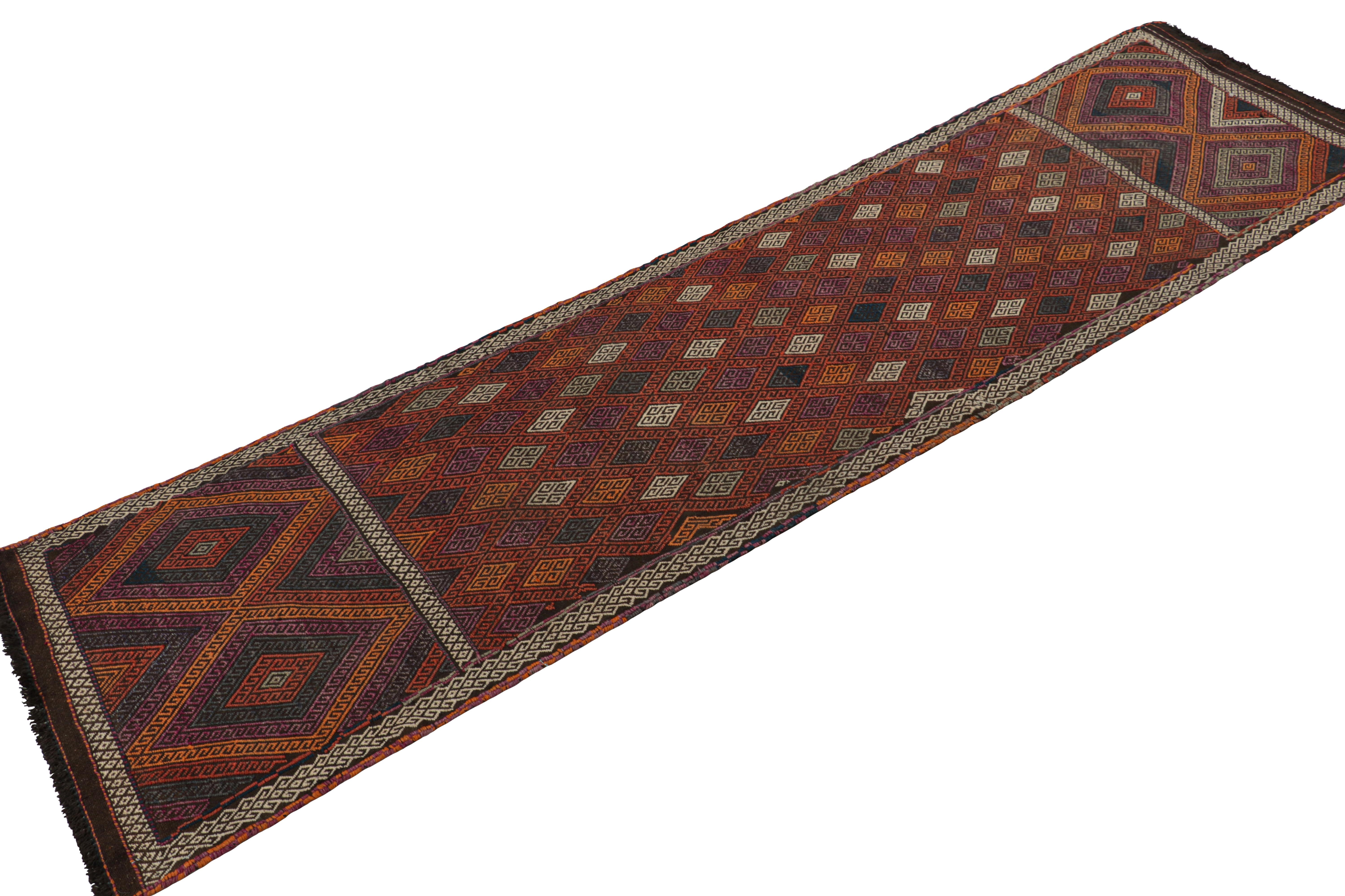 Afghan Rug & Kilim’s Contemporary Kilim Runner Rug with Polychromatic Geometric Pattern For Sale
