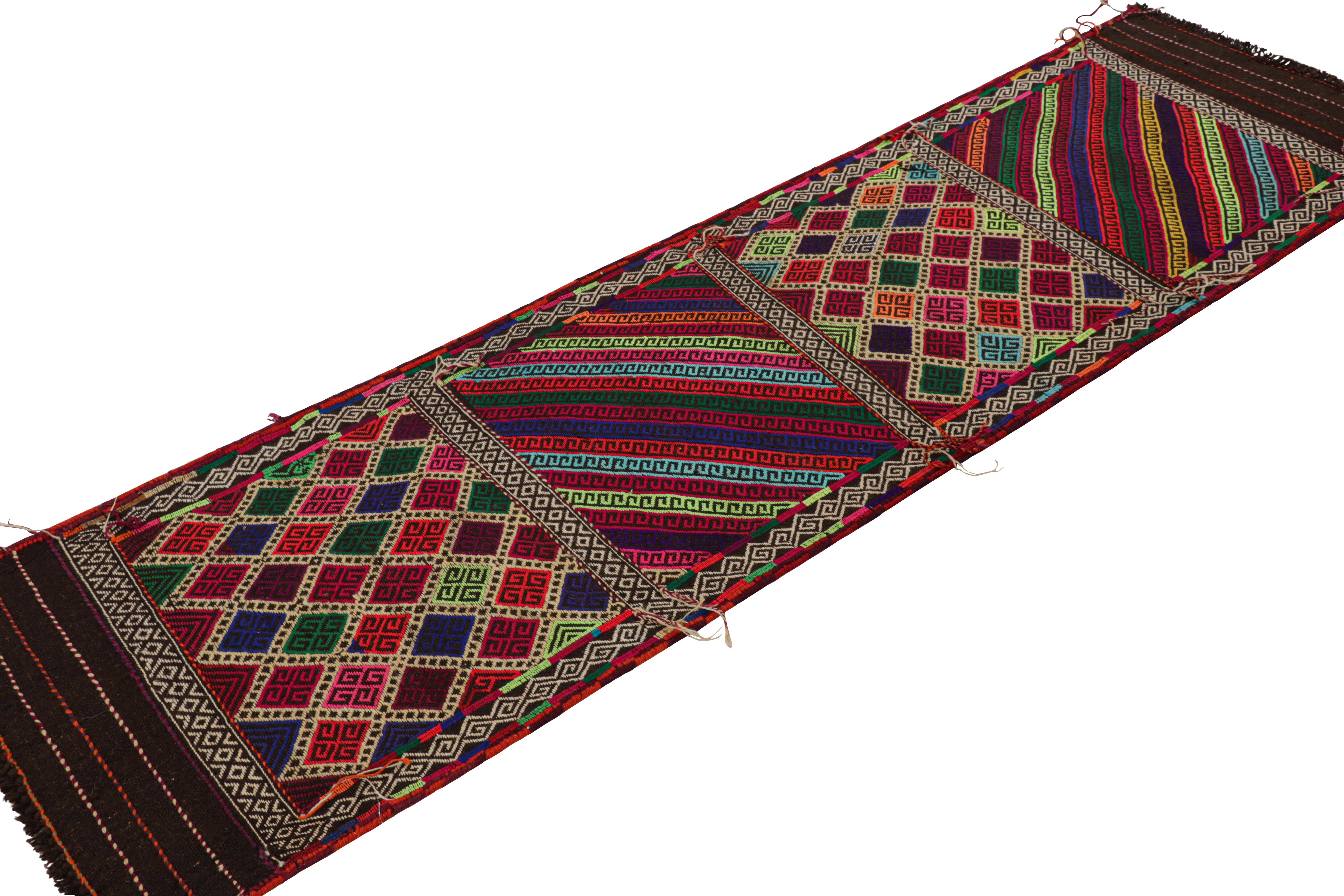 Afghan Rug & Kilim’s Contemporary Kilim Runner Rug with Polychromatic Geometric Pattern For Sale