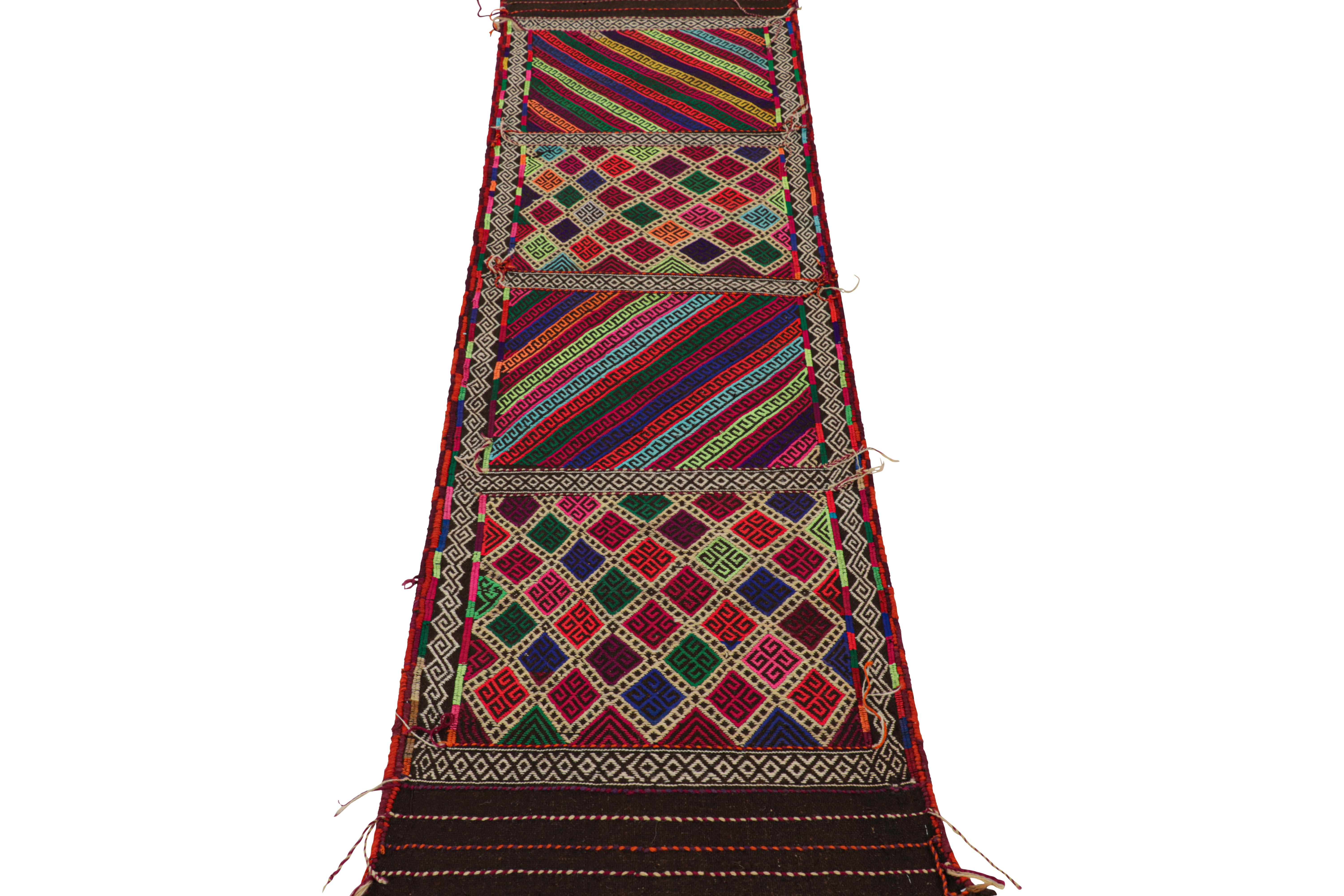 Hand-Woven Rug & Kilim’s Contemporary Kilim Runner Rug with Polychromatic Geometric Pattern For Sale
