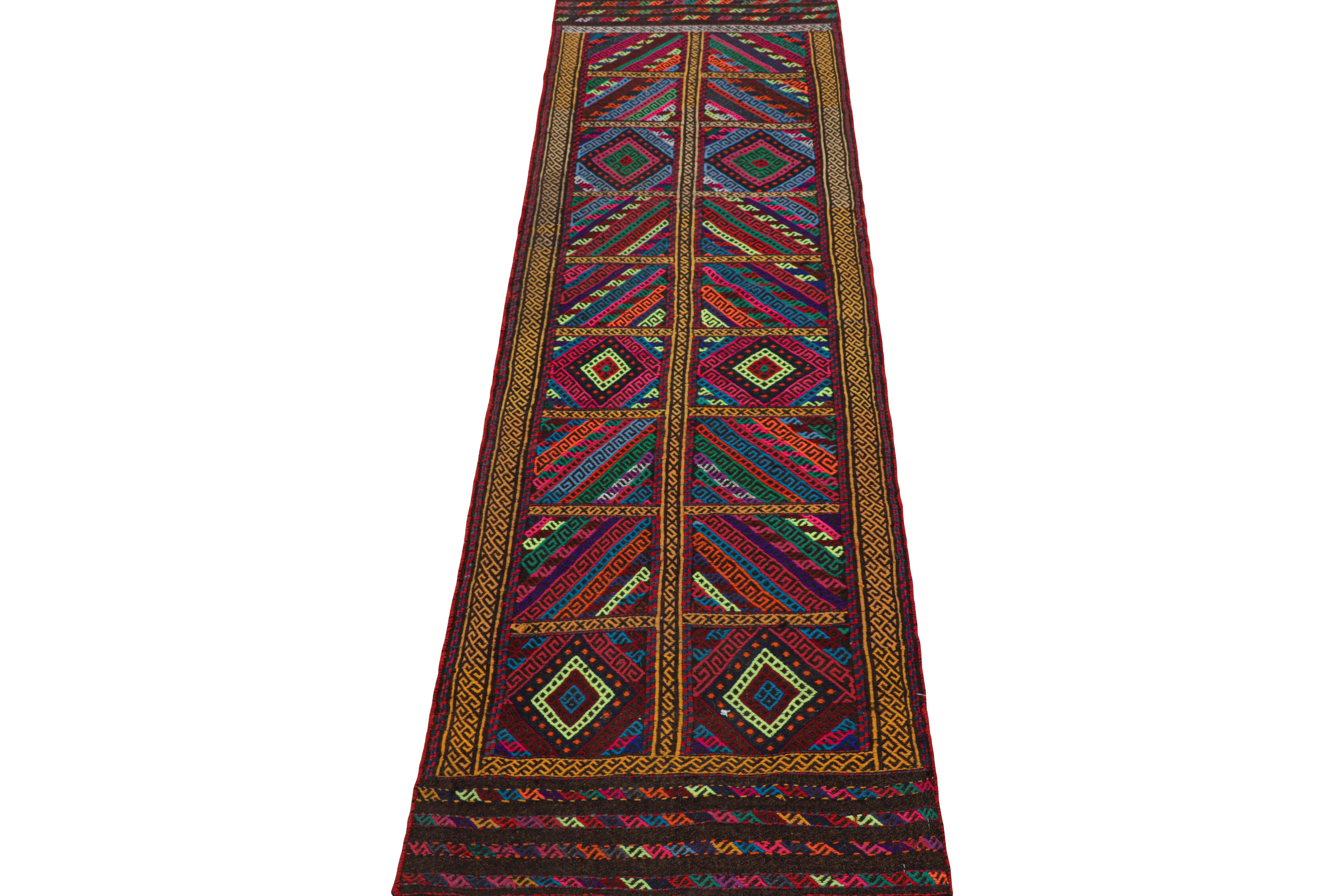 Hand-Woven Rug & Kilim’s Contemporary Kilim Runner Rug with Polychromatic Geometric Pattern For Sale