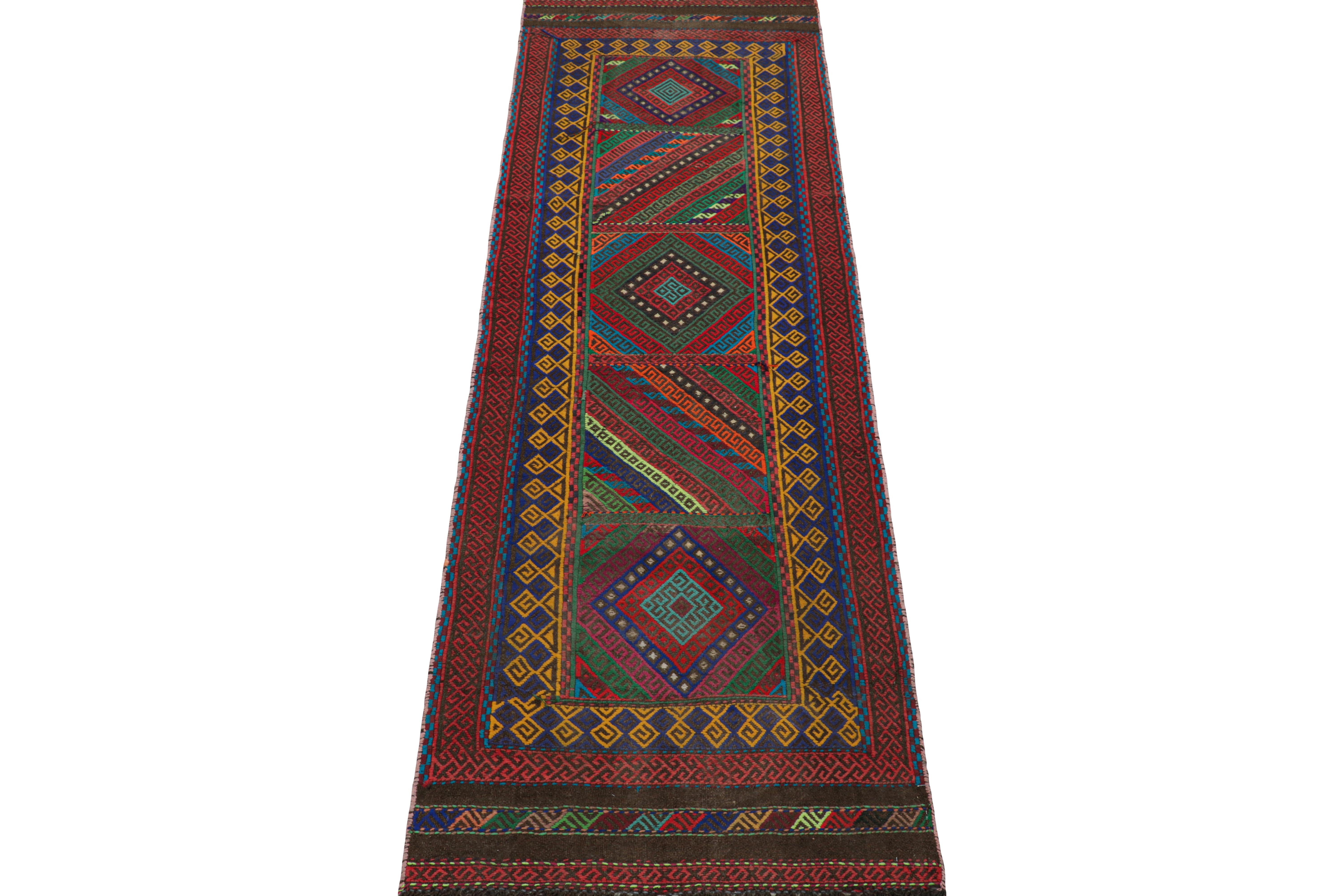 Hand-Woven Rug & Kilim’s Contemporary Kilim Runner Rug with Polychromatic Geometric Pattern For Sale