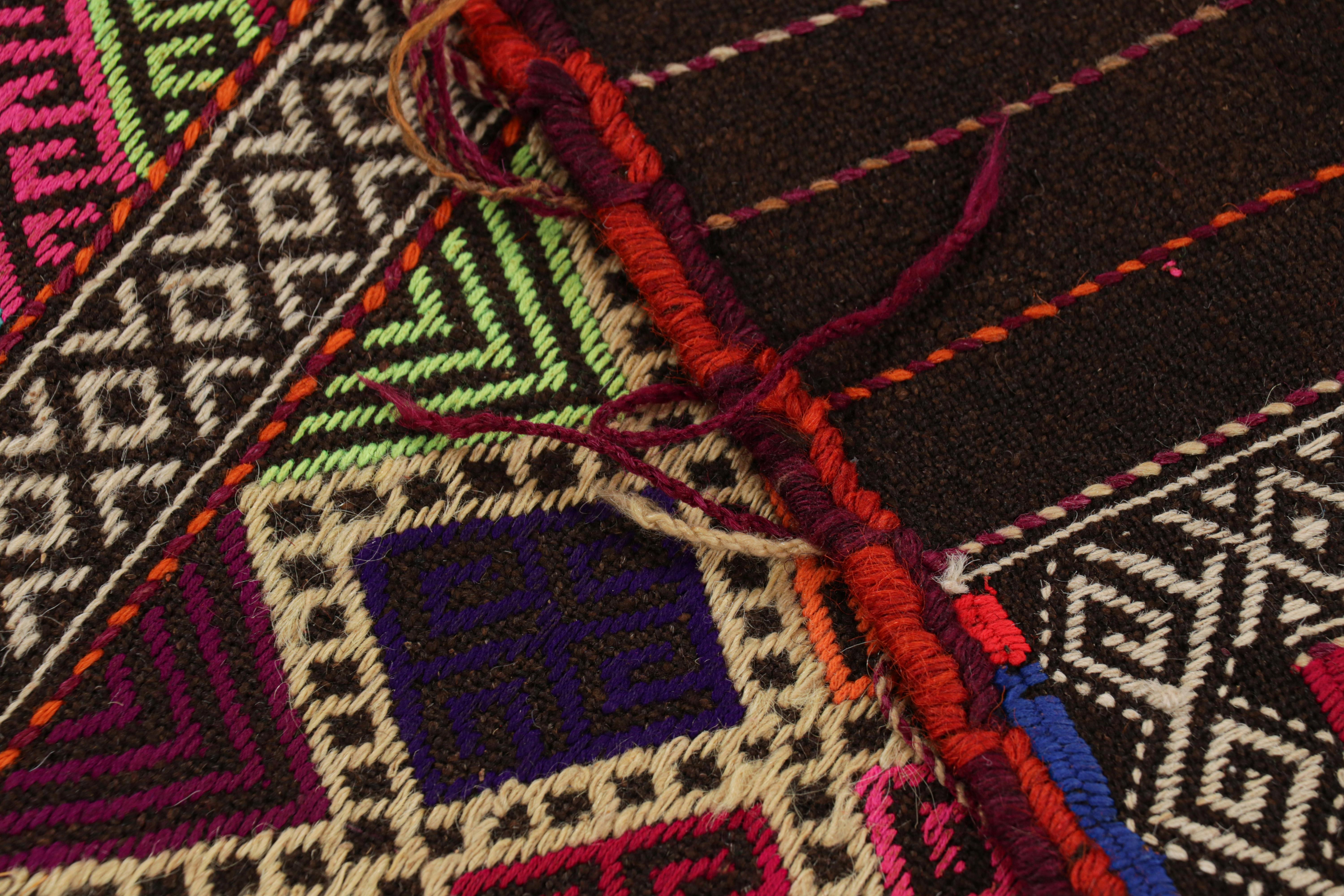 Wool Rug & Kilim’s Contemporary Kilim Runner Rug with Polychromatic Geometric Pattern For Sale