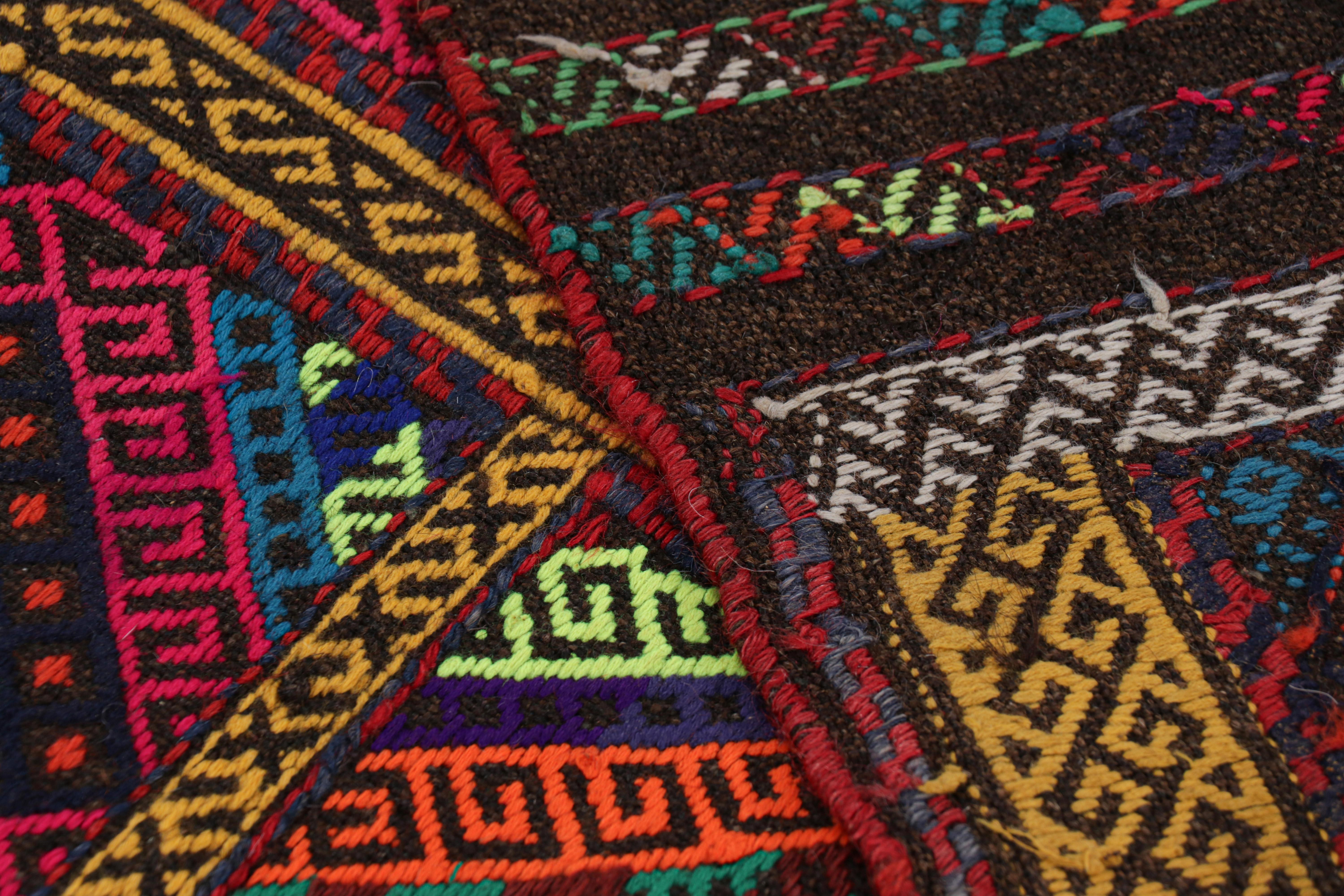 Wool Rug & Kilim’s Contemporary Kilim Runner Rug with Polychromatic Geometric Pattern For Sale