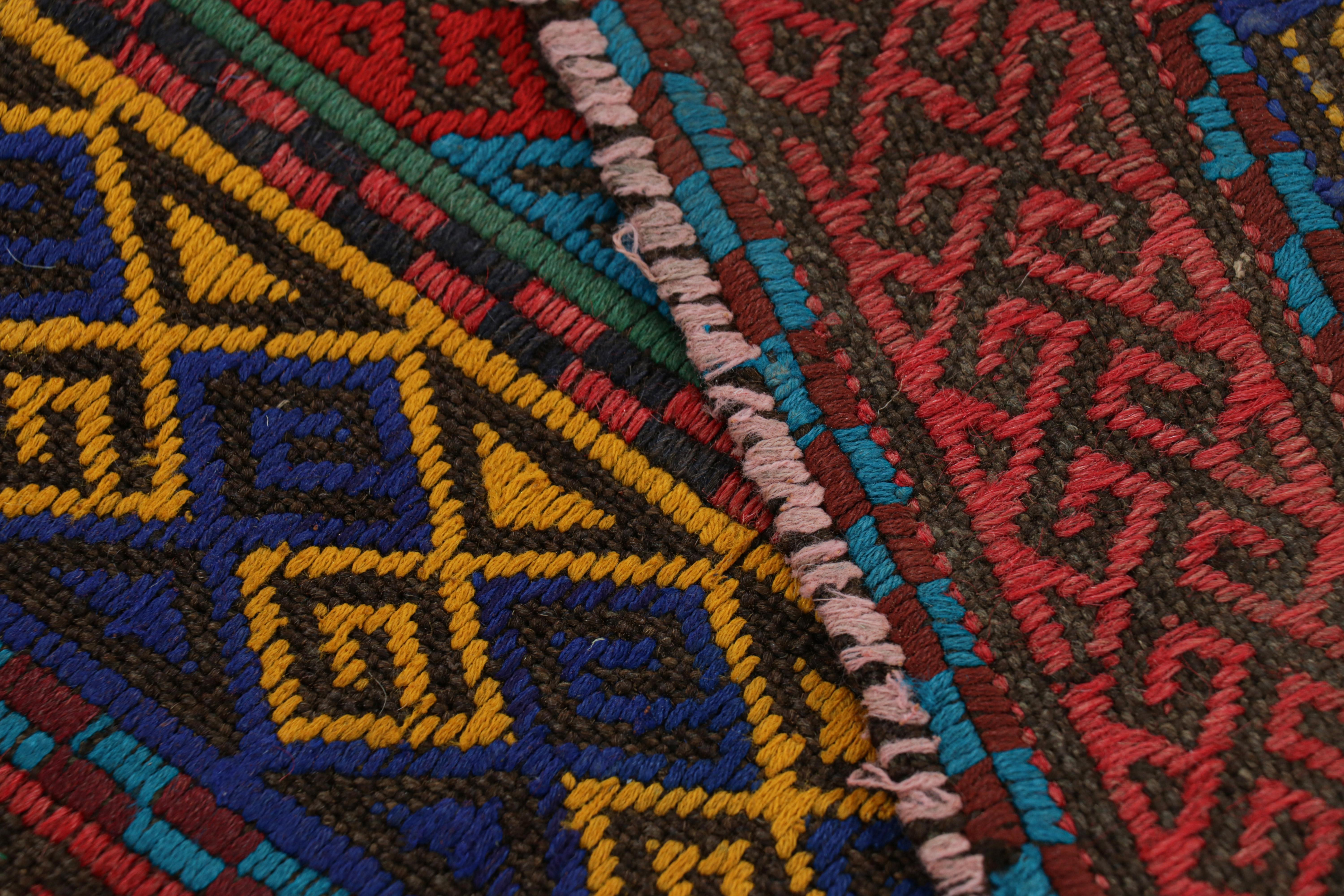 Wool Rug & Kilim’s Contemporary Kilim Runner Rug with Polychromatic Geometric Pattern For Sale