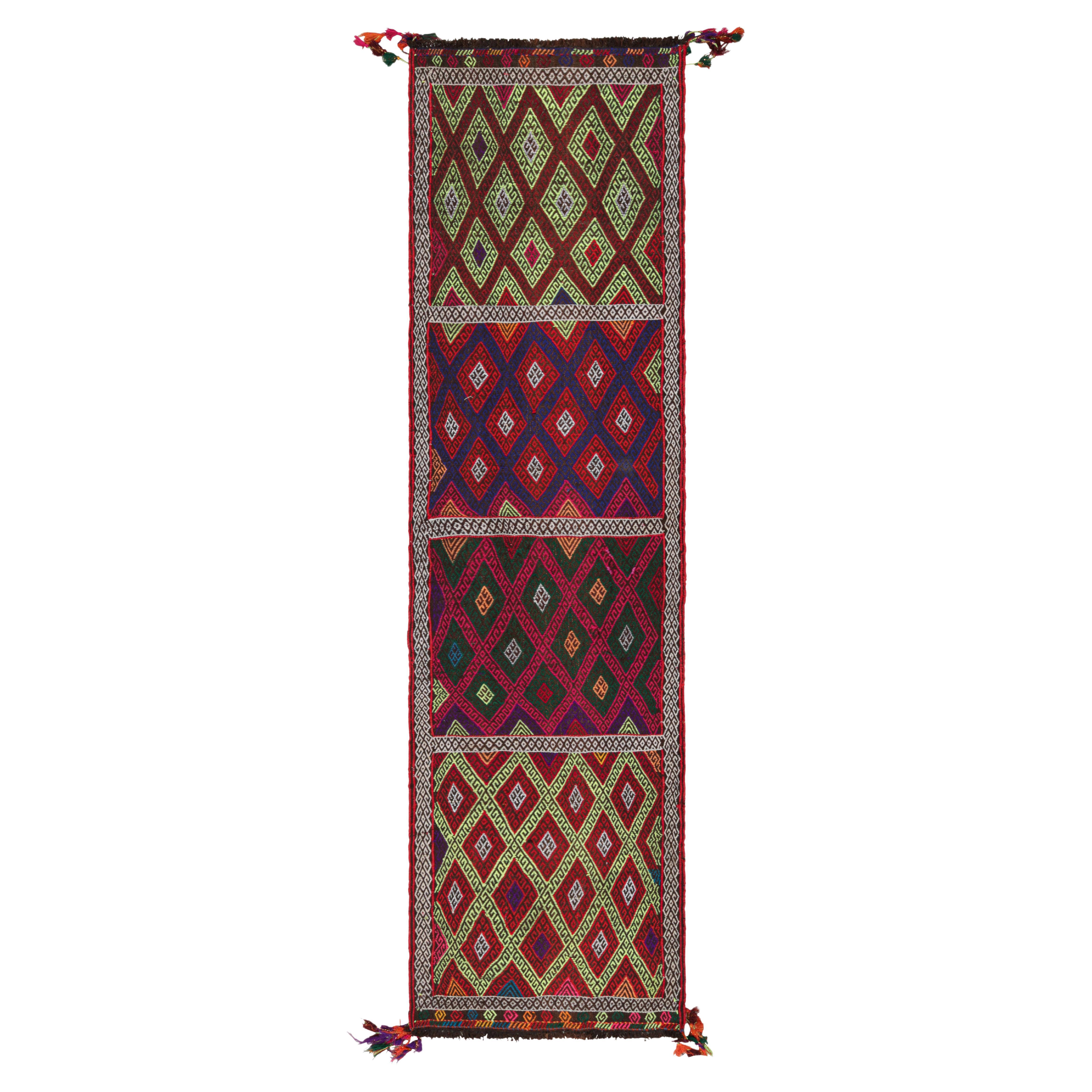 Rug & Kilim’s Contemporary Kilim Runner Rug with Polychromatic Geometric Pattern