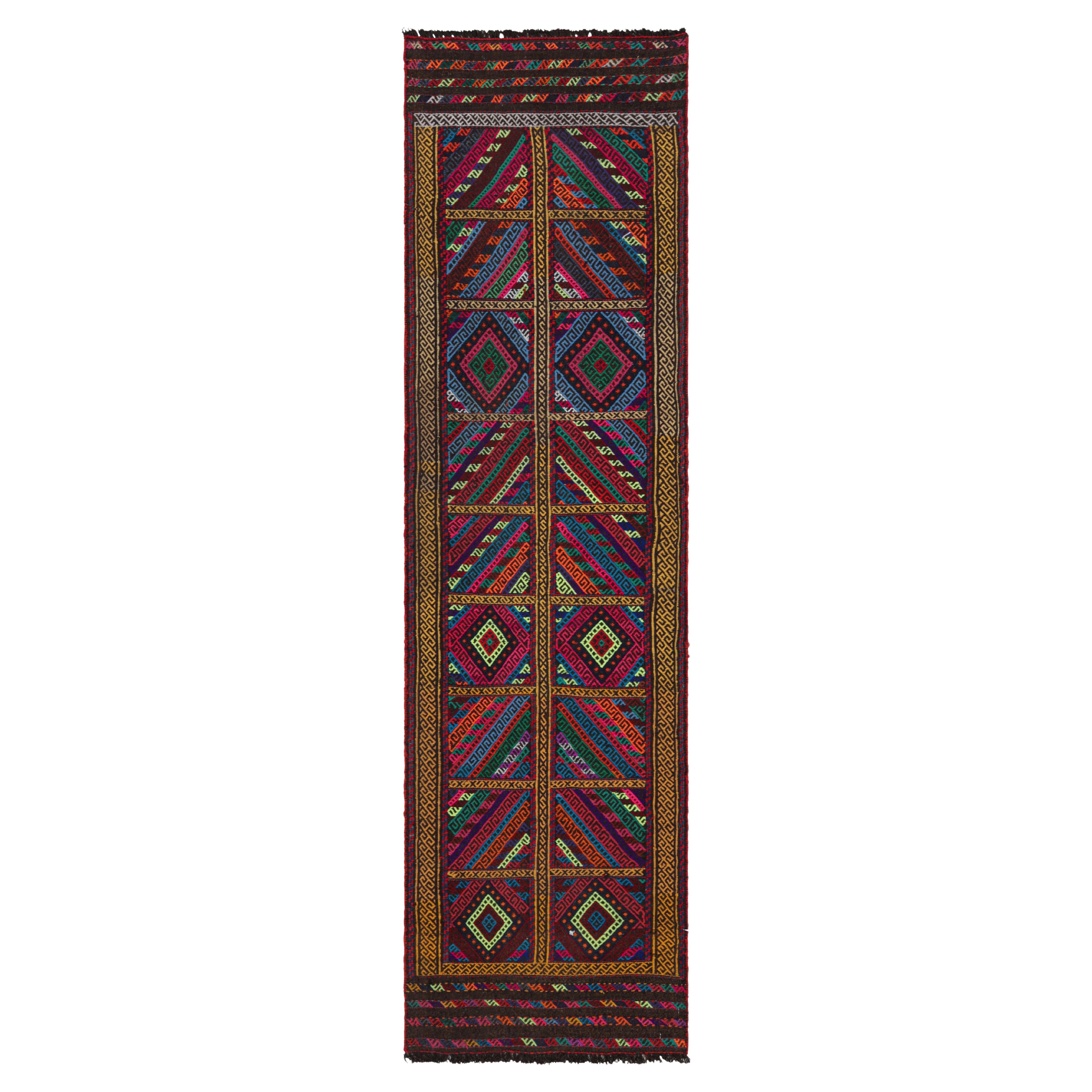 Rug & Kilim’s Contemporary Kilim Runner Rug with Polychromatic Geometric Pattern