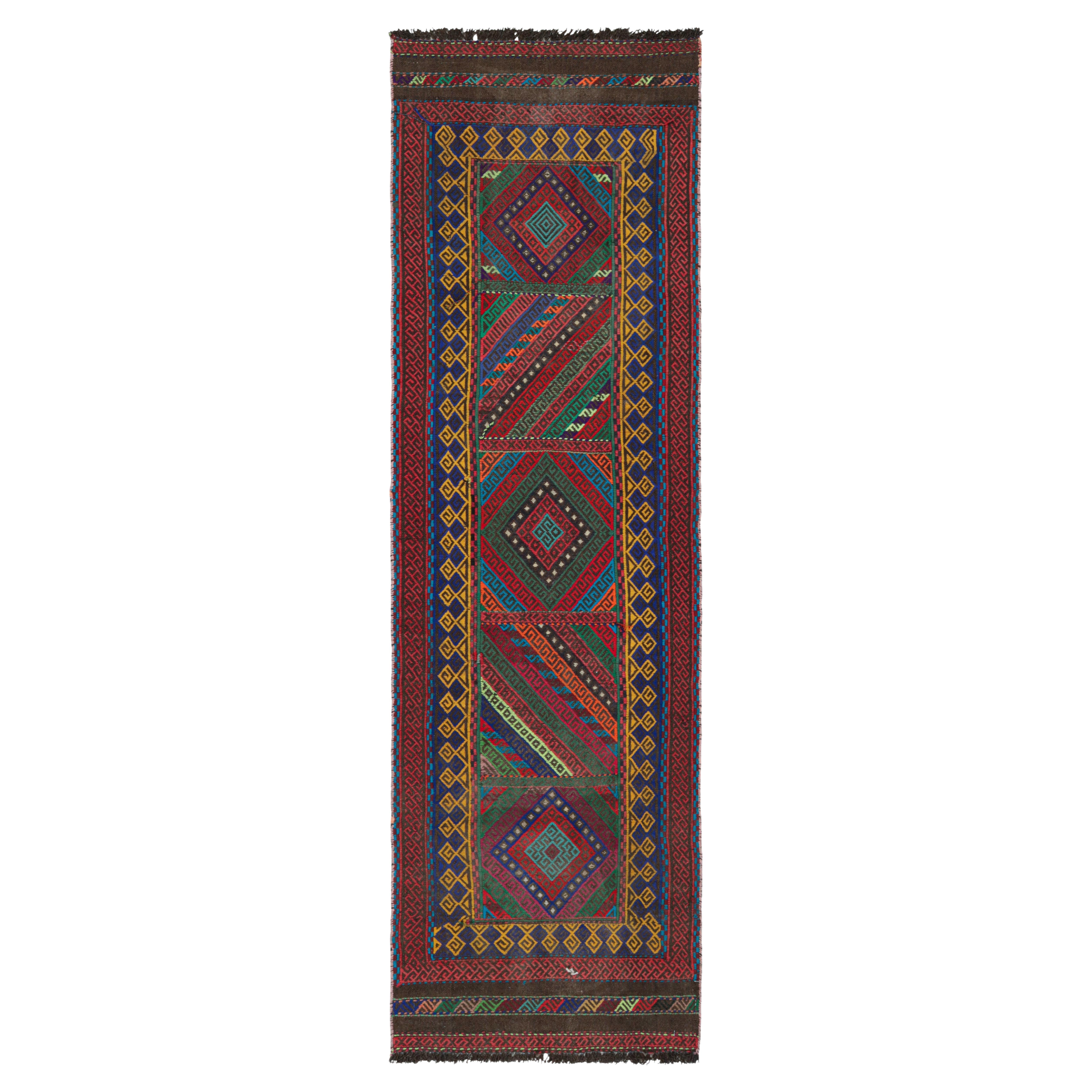 Rug & Kilim’s Contemporary Kilim Runner Rug with Polychromatic Geometric Pattern