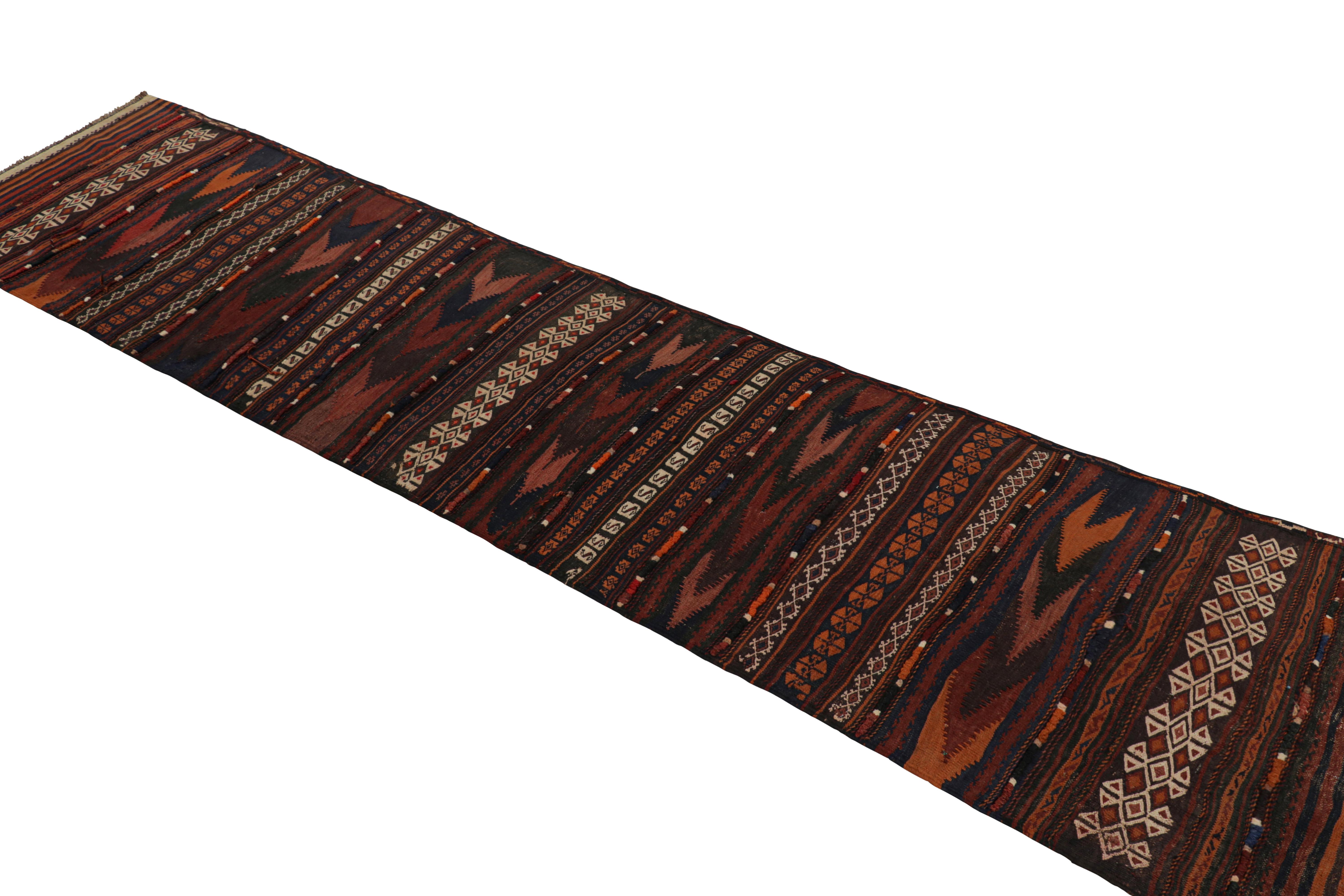 Afghan Rug & Kilim’s Contemporary Kilim Runner Rug with Polychromatic Geometric Stripes For Sale