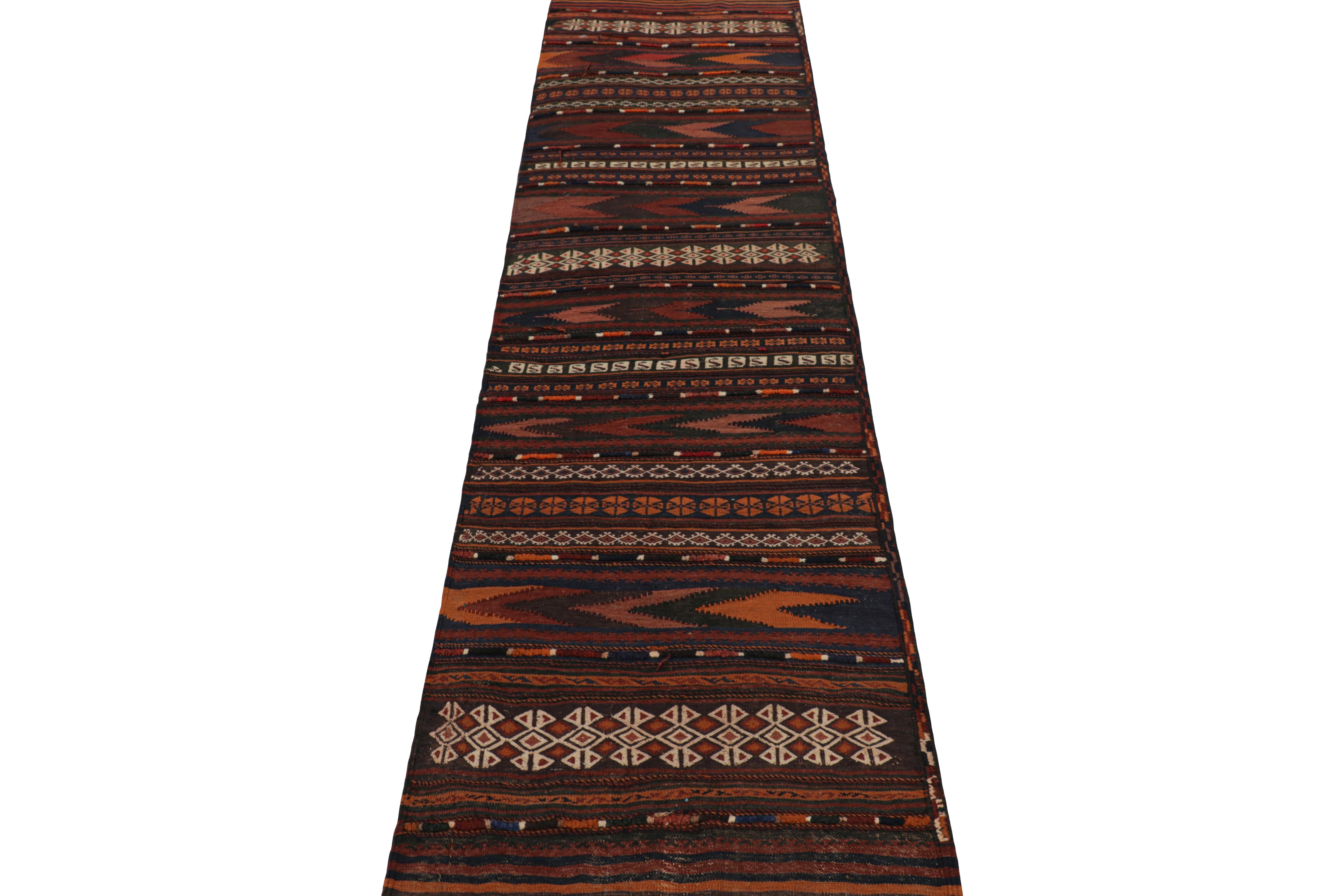 Hand-Woven Rug & Kilim’s Contemporary Kilim Runner Rug with Polychromatic Geometric Stripes For Sale