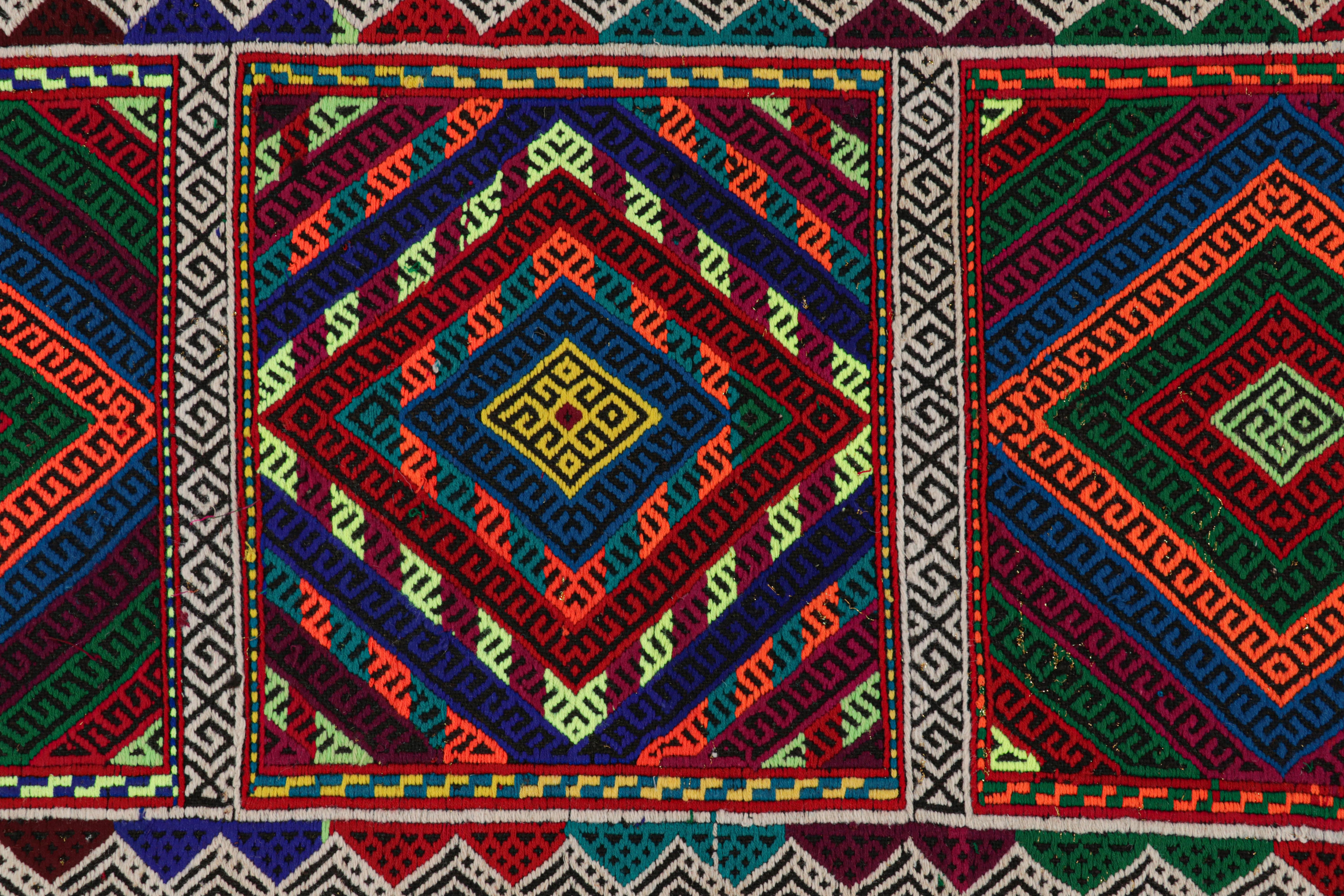 Tribal Rug & Kilim’s Contemporary Kilim Runner with Polychromatic Geometric Medallions For Sale
