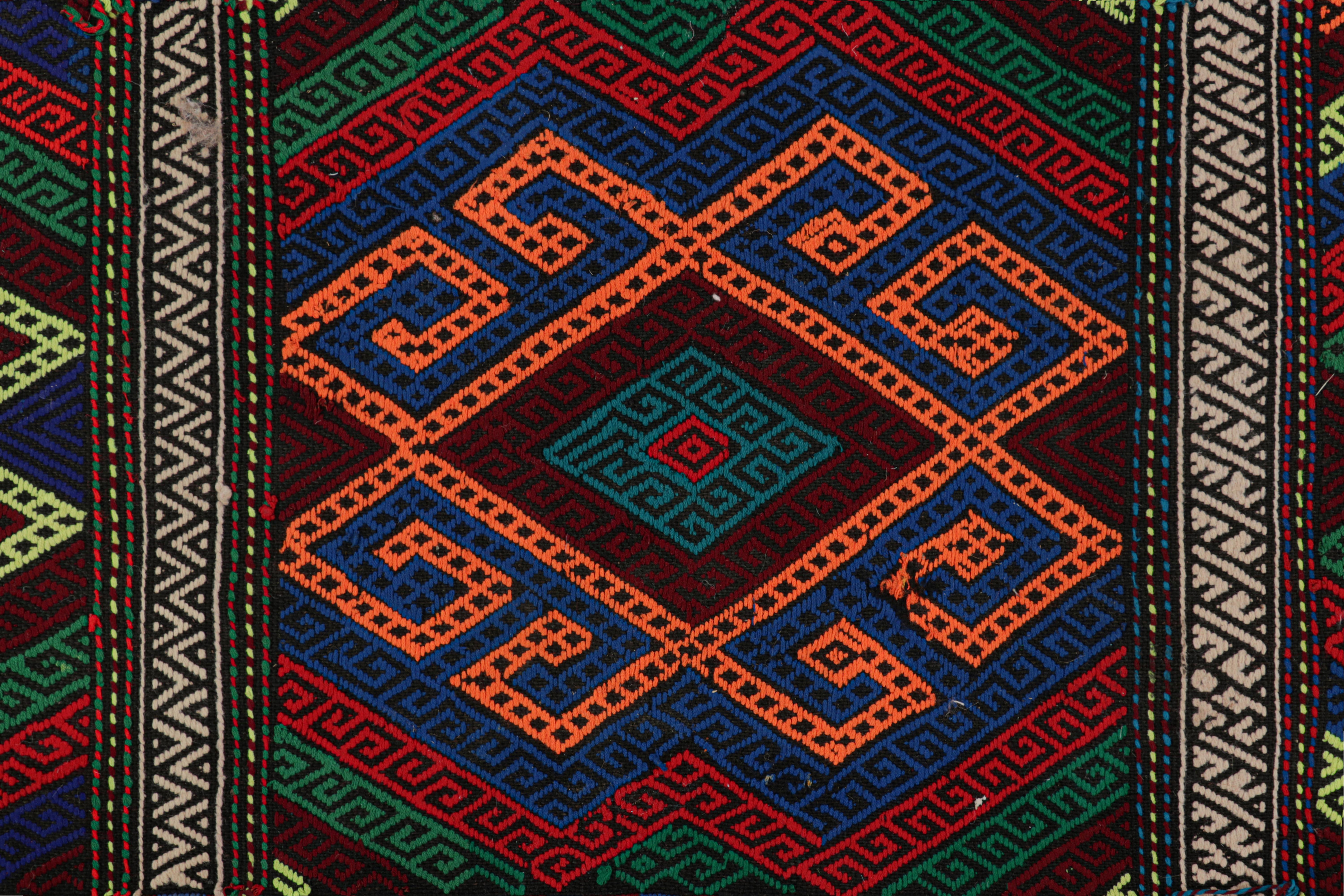Tribal Rug & Kilim’s Contemporary Kilim Runner with Polychromatic Geometric Medallions For Sale