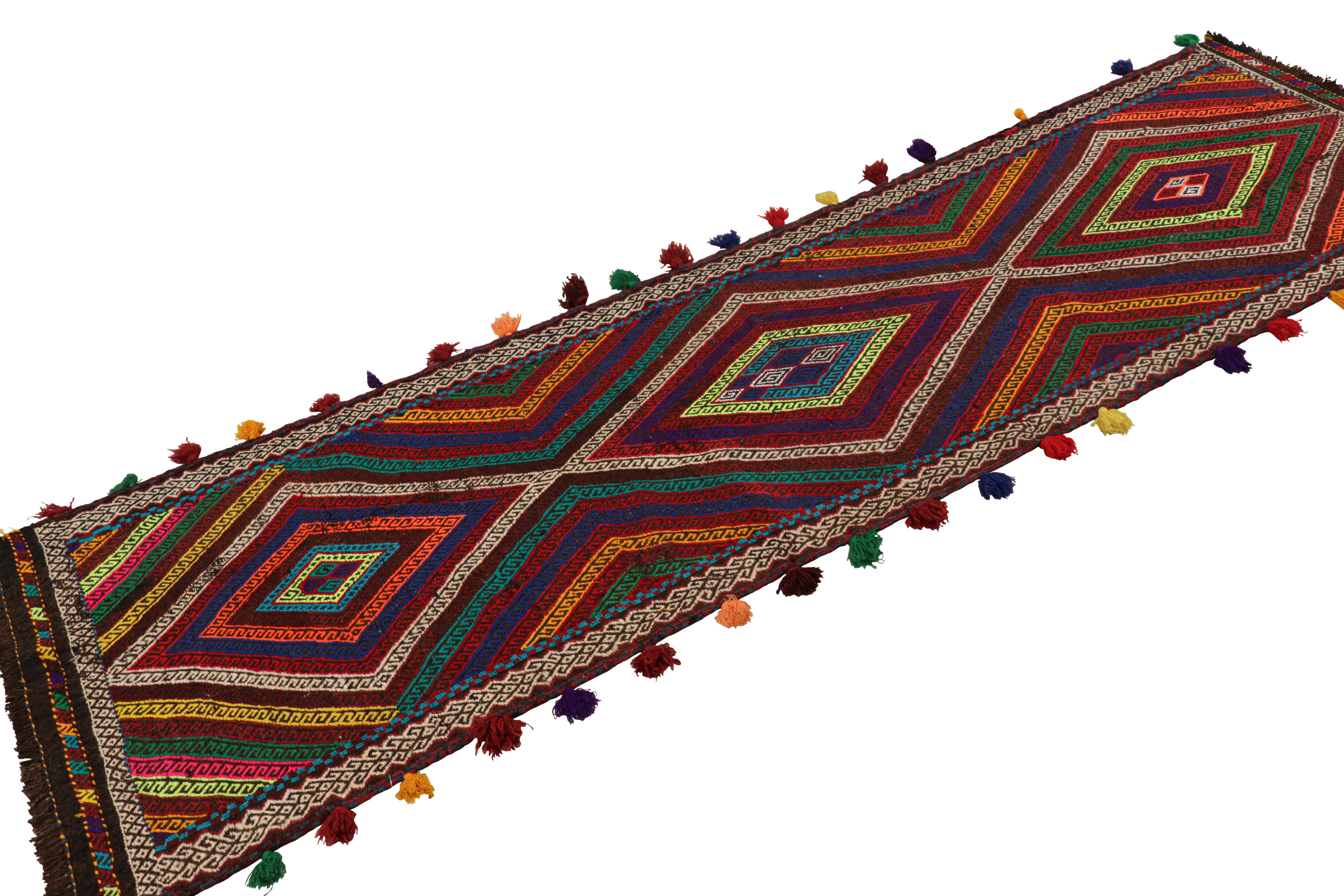 Afghan Rug & Kilim’s Contemporary Kilim Runner with Polychromatic Geometric Medallions For Sale