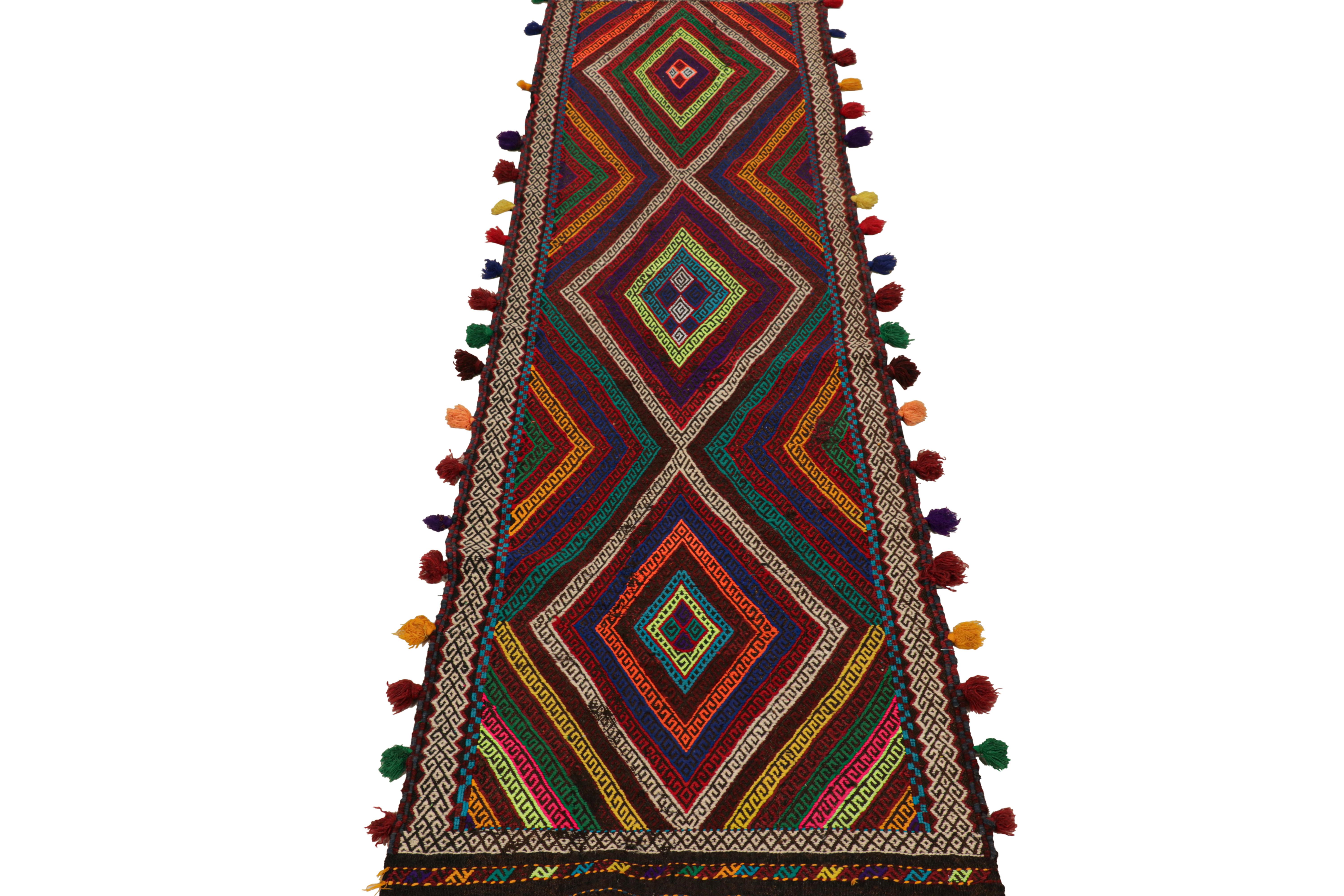 Hand-Woven Rug & Kilim’s Contemporary Kilim Runner with Polychromatic Geometric Medallions For Sale