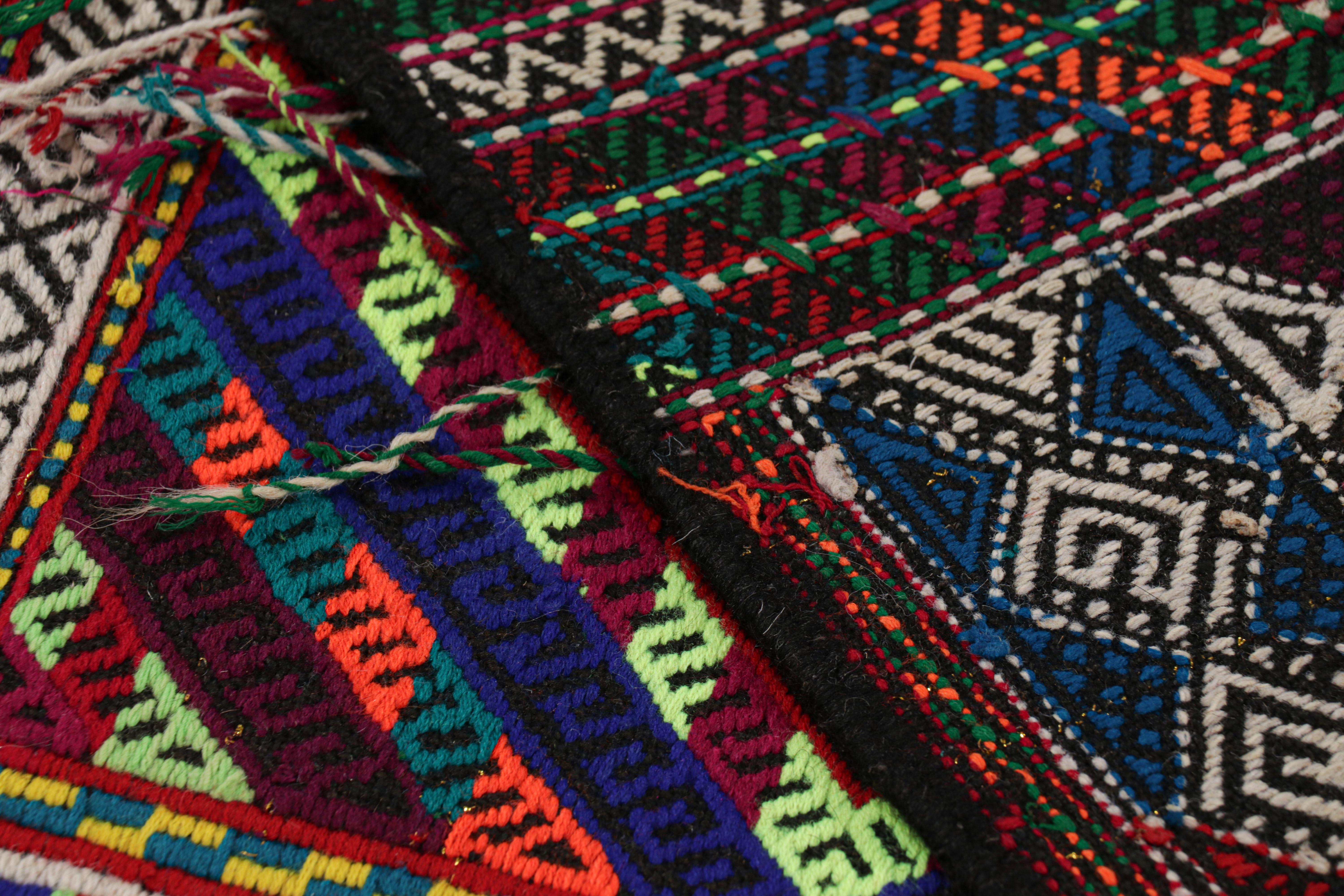 Wool Rug & Kilim’s Contemporary Kilim Runner with Polychromatic Geometric Medallions For Sale