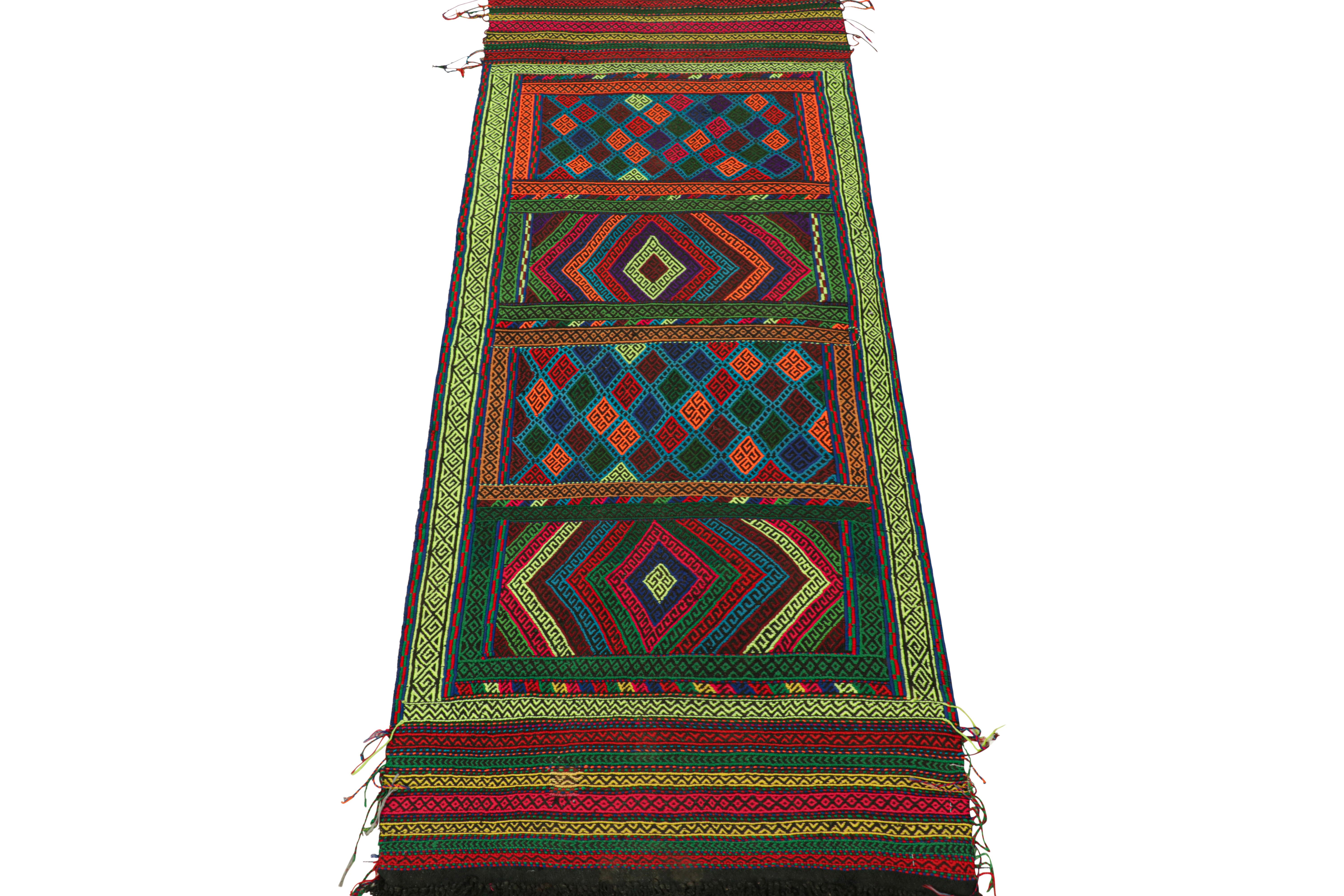 Hand-Woven Rug & Kilim’s Contemporary Kilim Runner with Polychromatic Geometric Patterns For Sale