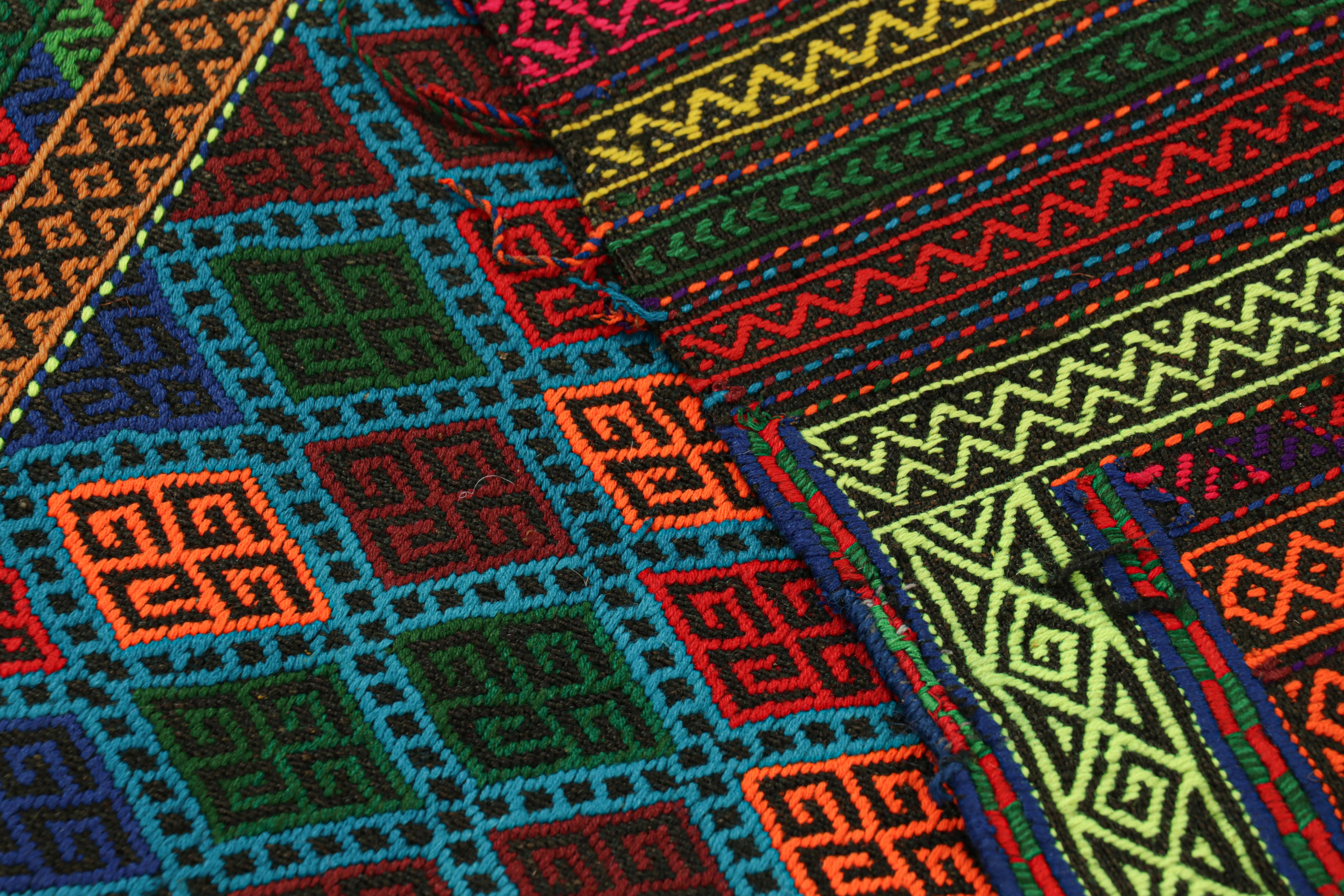 Wool Rug & Kilim’s Contemporary Kilim Runner with Polychromatic Geometric Patterns For Sale