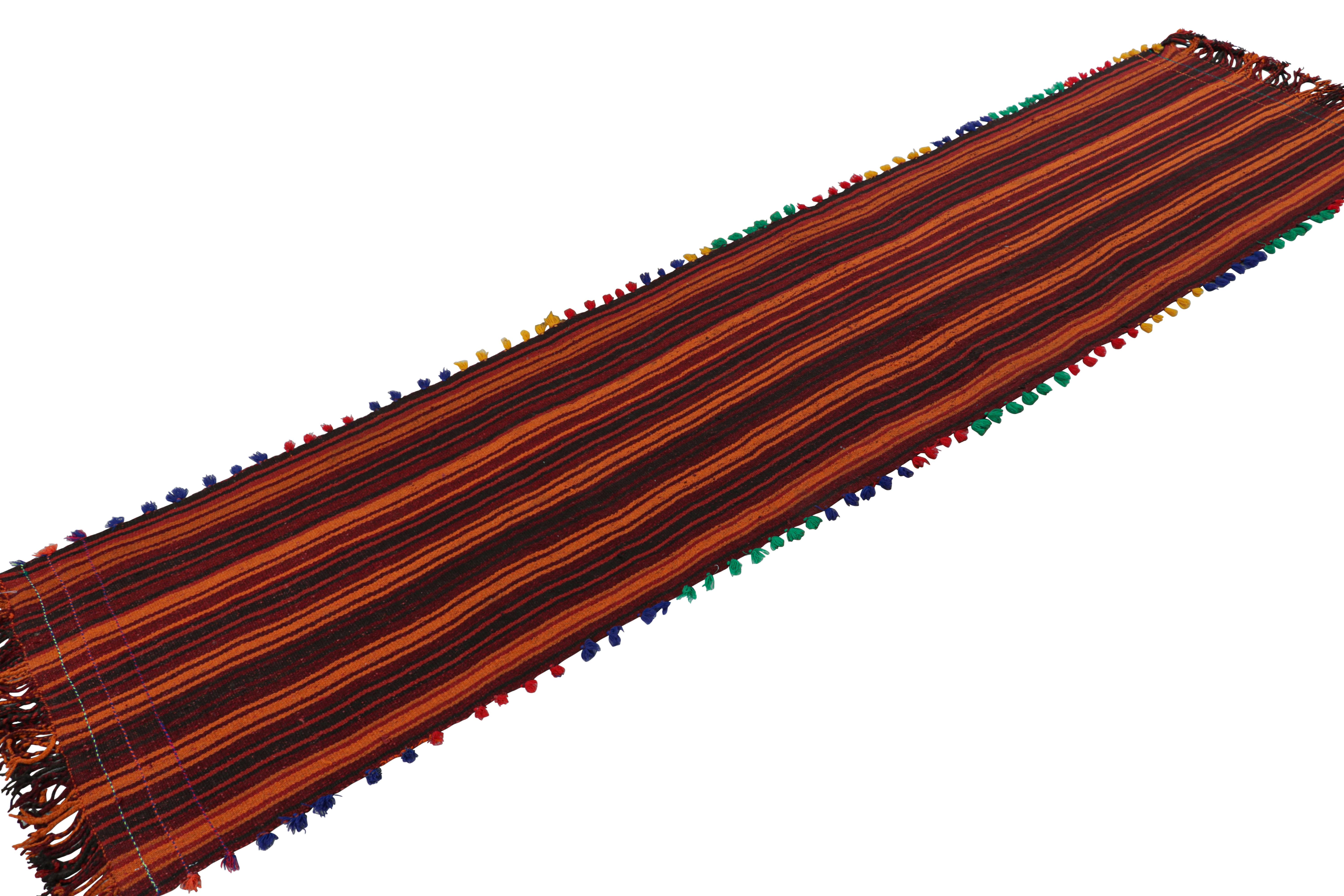 Afghan Rug & Kilim’s Contemporary Kilim Runner with Polychromatic Geometric Stripes For Sale