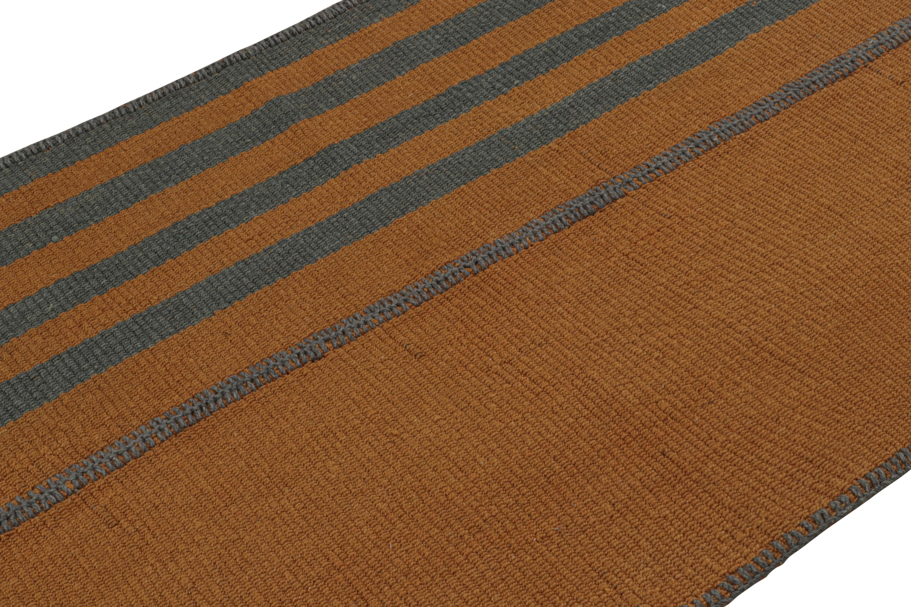 Afghan Rug & Kilim’s Contemporary Kilim Scatter Rug, In Orange And Blue Stripes For Sale