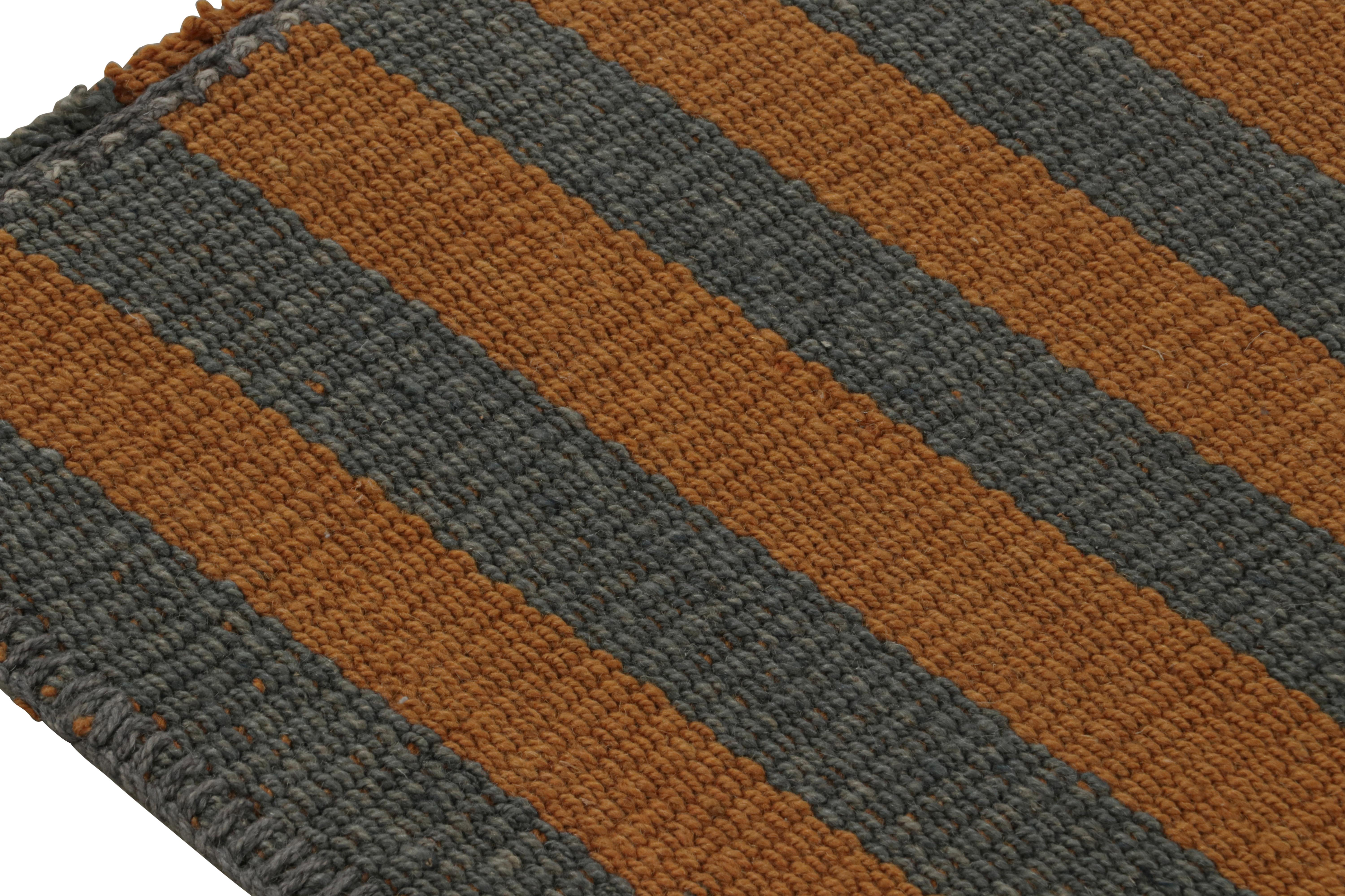 Hand-Woven Rug & Kilim’s Contemporary Kilim Scatter Rug, In Orange And Blue Stripes For Sale