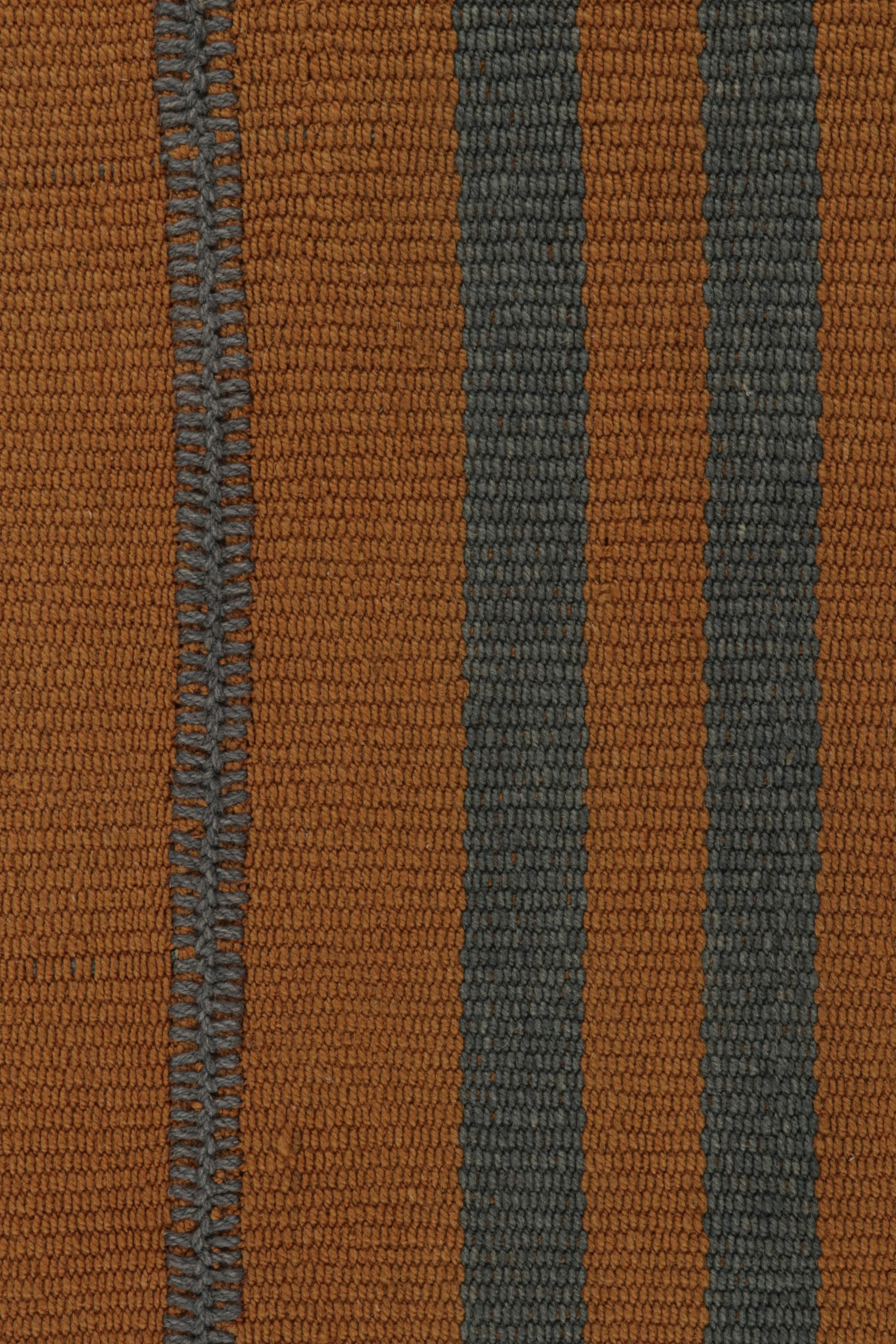 Rug & Kilim’s Contemporary Kilim Scatter Rug, In Orange And Blue Stripes In New Condition For Sale In Long Island City, NY