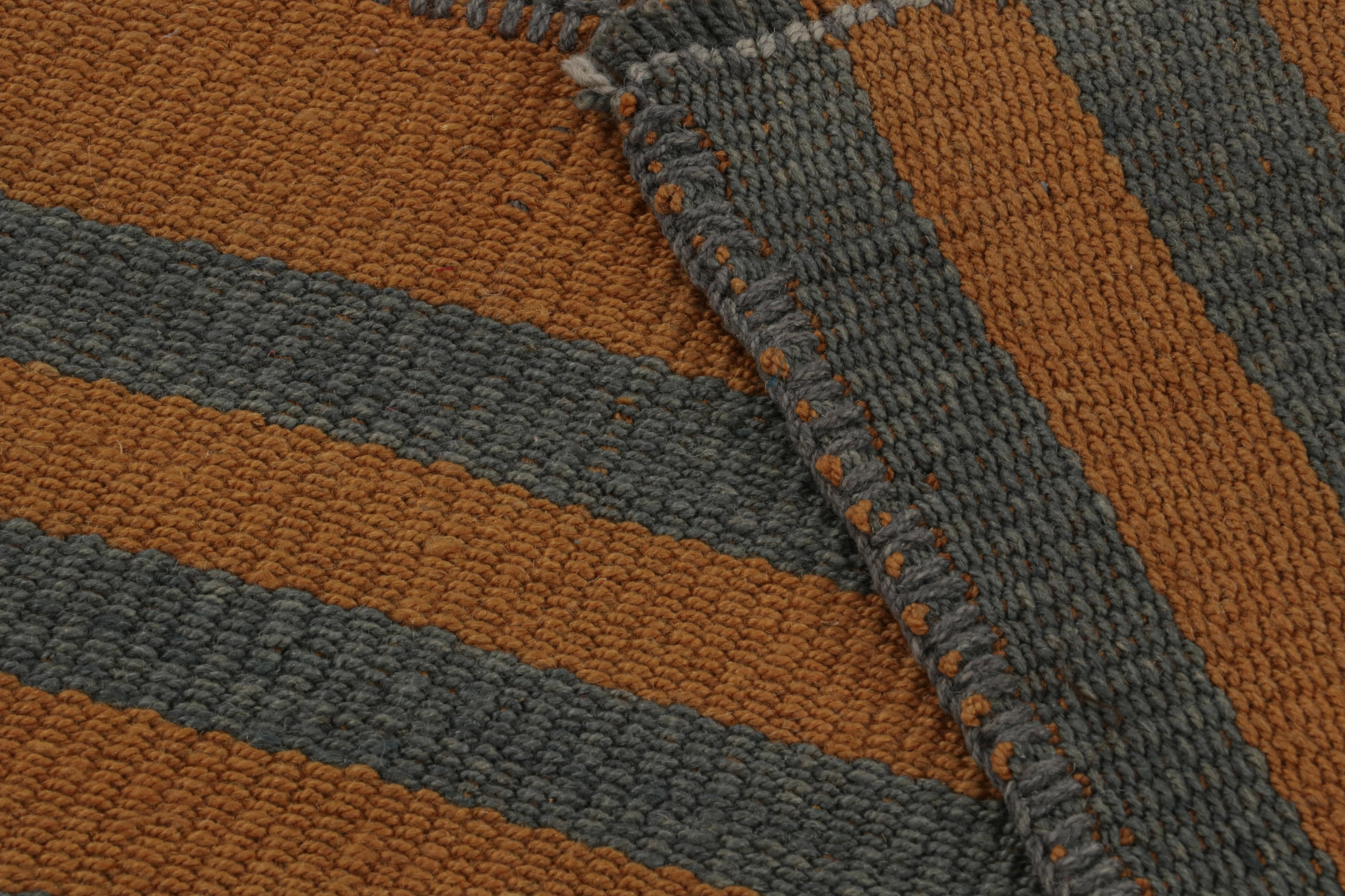 Wool Rug & Kilim’s Contemporary Kilim Scatter Rug, In Orange And Blue Stripes For Sale