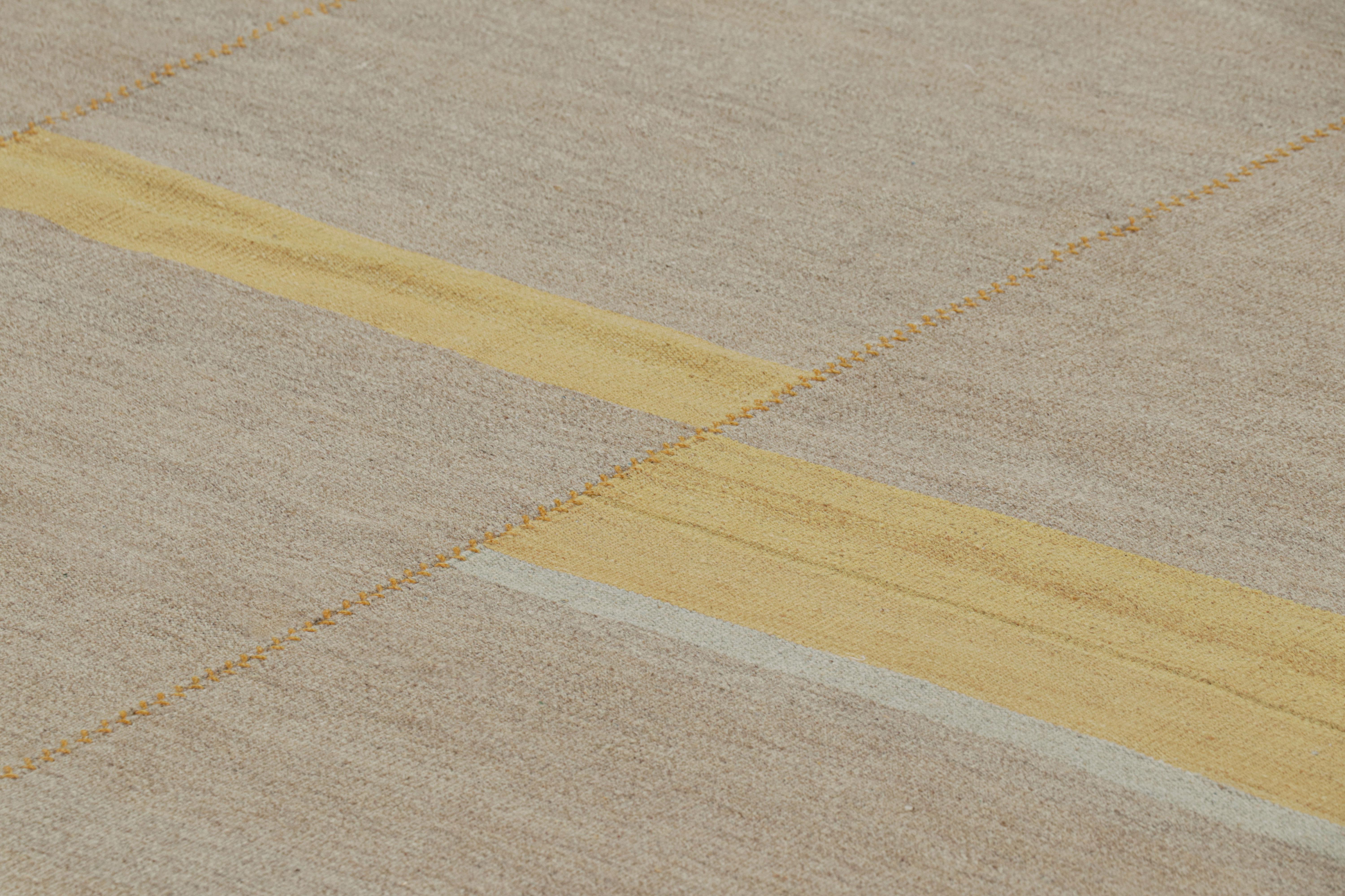 Handwoven in wool, this 7x11 contemporary Kilim is from an exciting new custom-capable flatweave collection by Rug & Kilim.

On the Design:

“Rez Kilim” represents a contemporary homage to Turkish and Persian panel-weaving styles in a textural