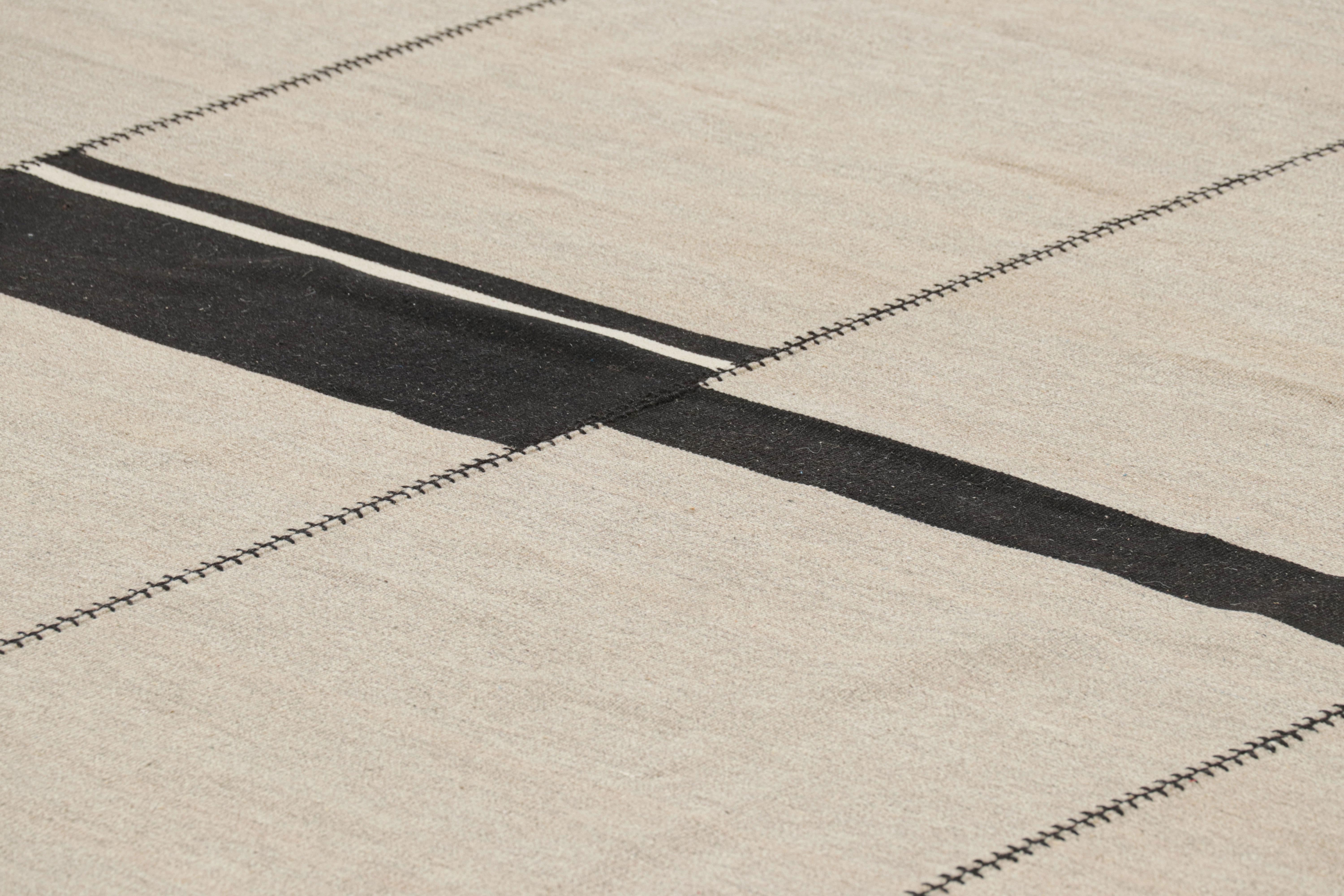 Handwoven in wool, this 9x12 contemporary Kilim is from an exciting new custom-capable flatweave collection by Rug & Kilim.

On the Design:

“Rez Kilim” represents a contemporary homage to Turkish and Persian panel-weaving styles in a textural